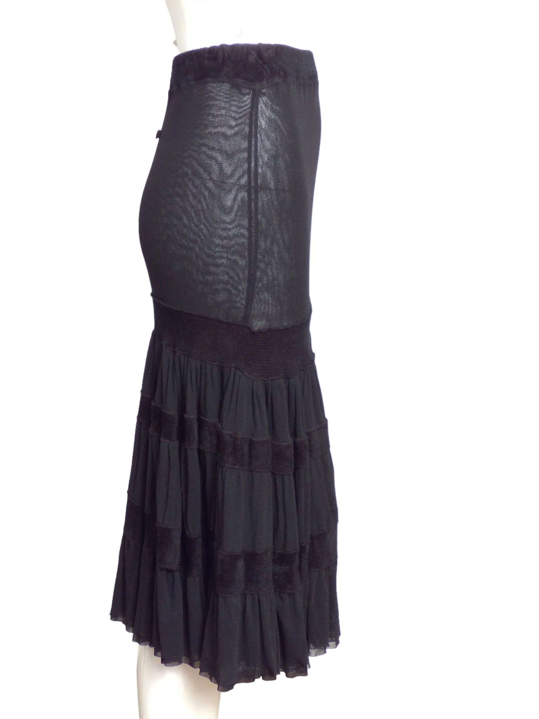 JEAN PAUL GAULTIER -2000s Black Nylon Mesh Skirt,  Size-Medium