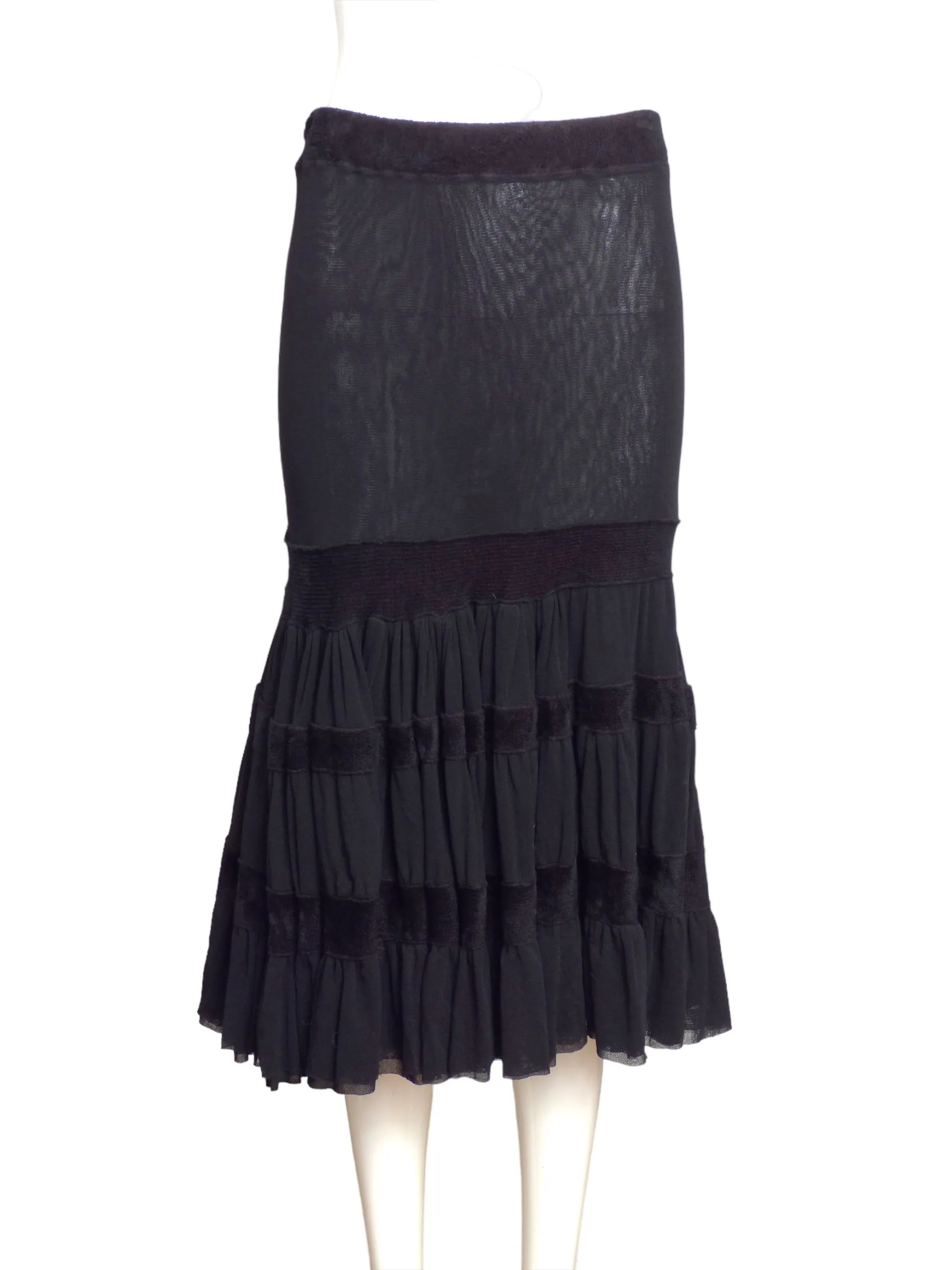 JEAN PAUL GAULTIER -2000s Black Nylon Mesh Skirt,  Size-Medium