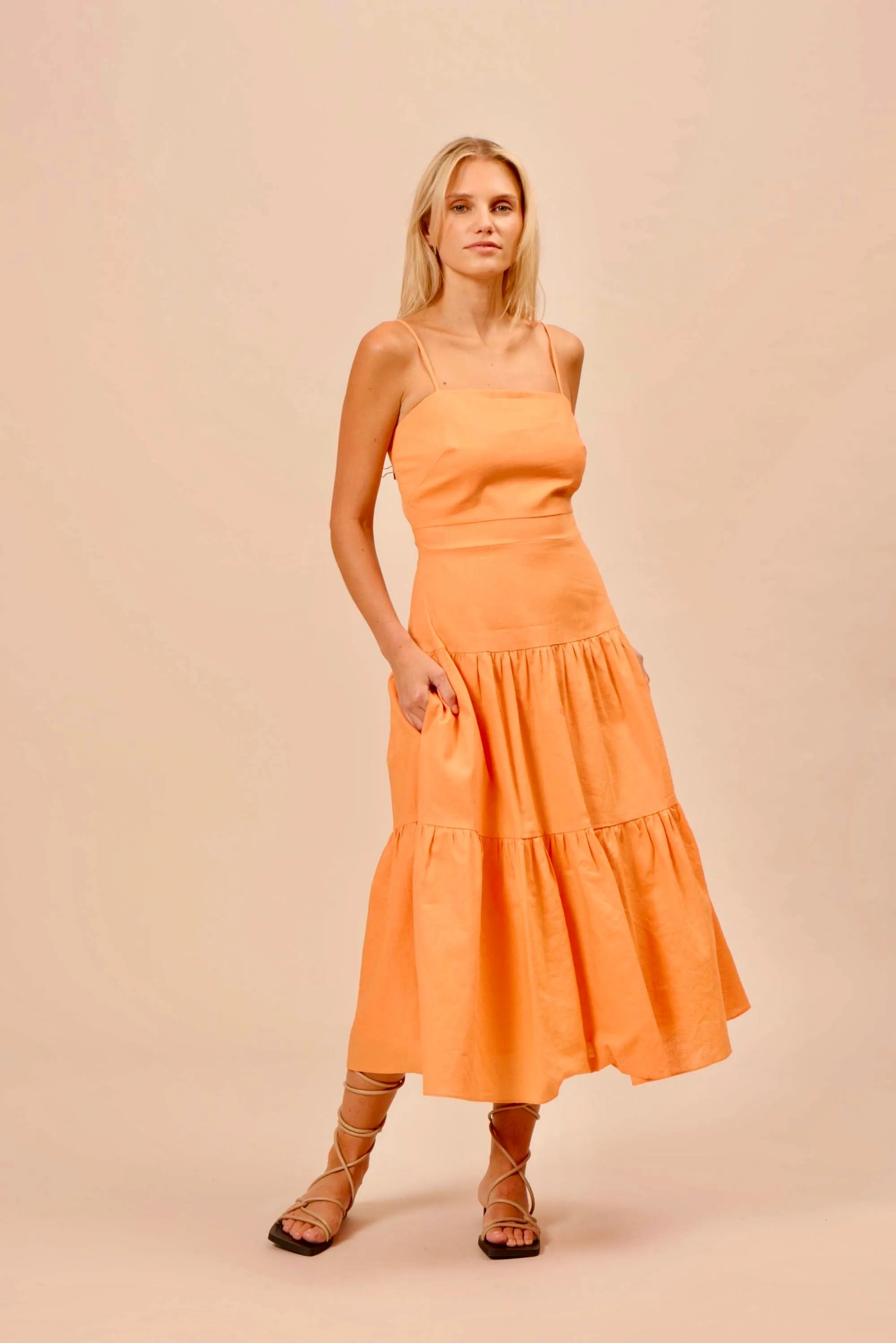 Jill Drop Waist Dress in orange by Lucy Paris