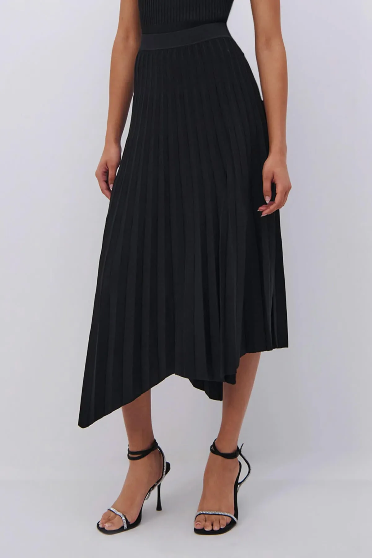 Jonathan Simkhai Arianna Compact Rib Pleated Skirt - Black