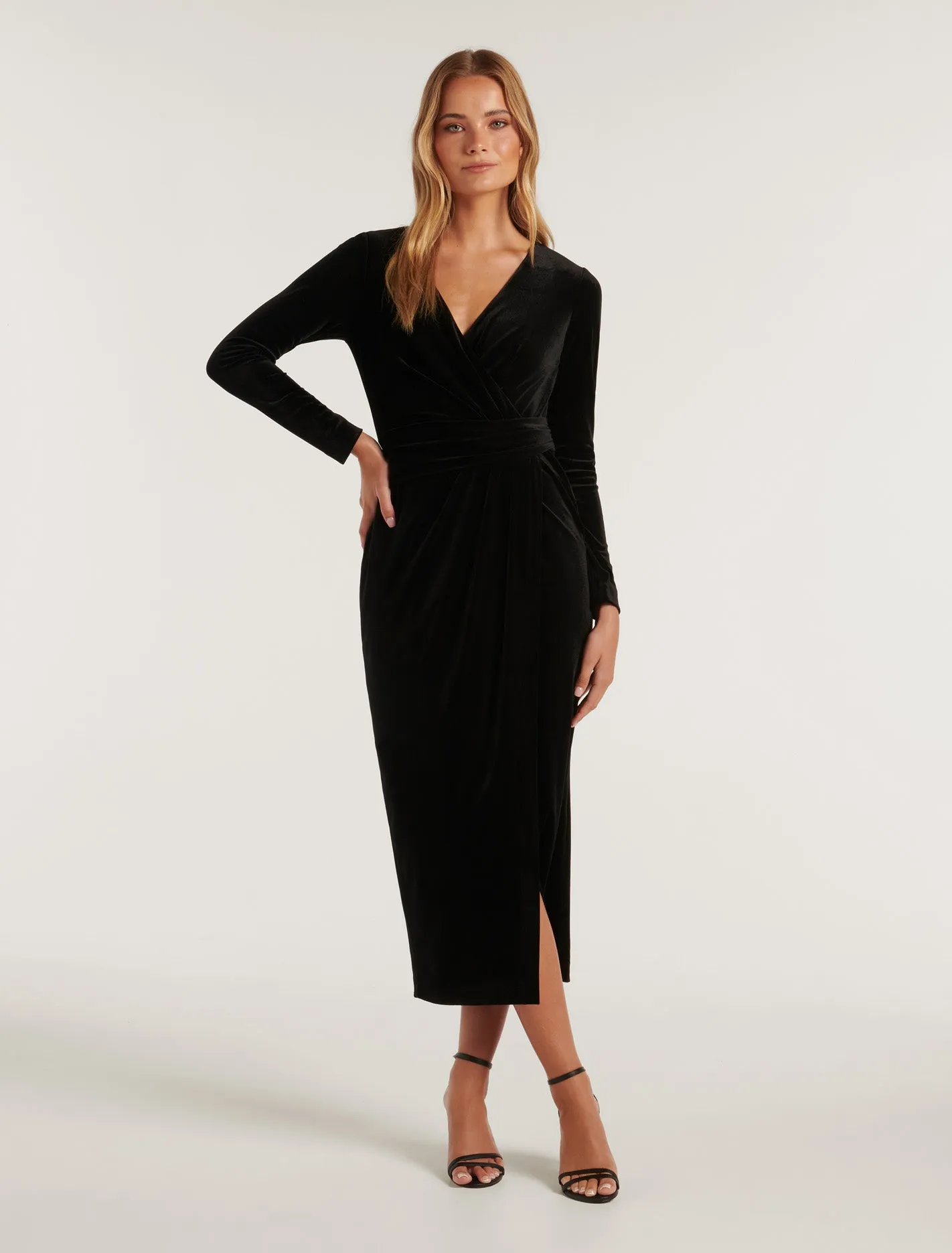 Julianne Wrap Velvet Midi Dress