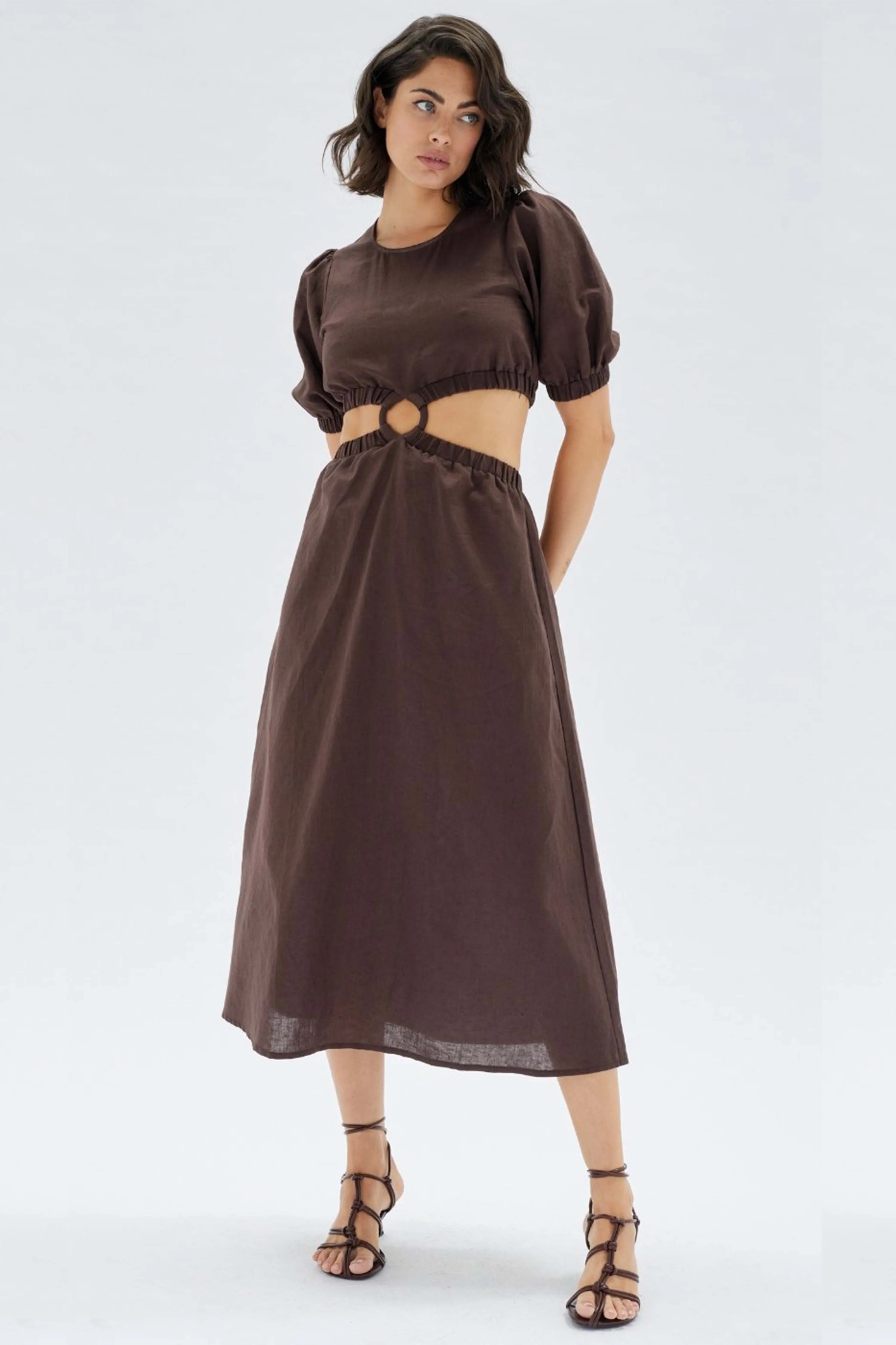 Kenitra SS Ring Chocolate Midi Dress