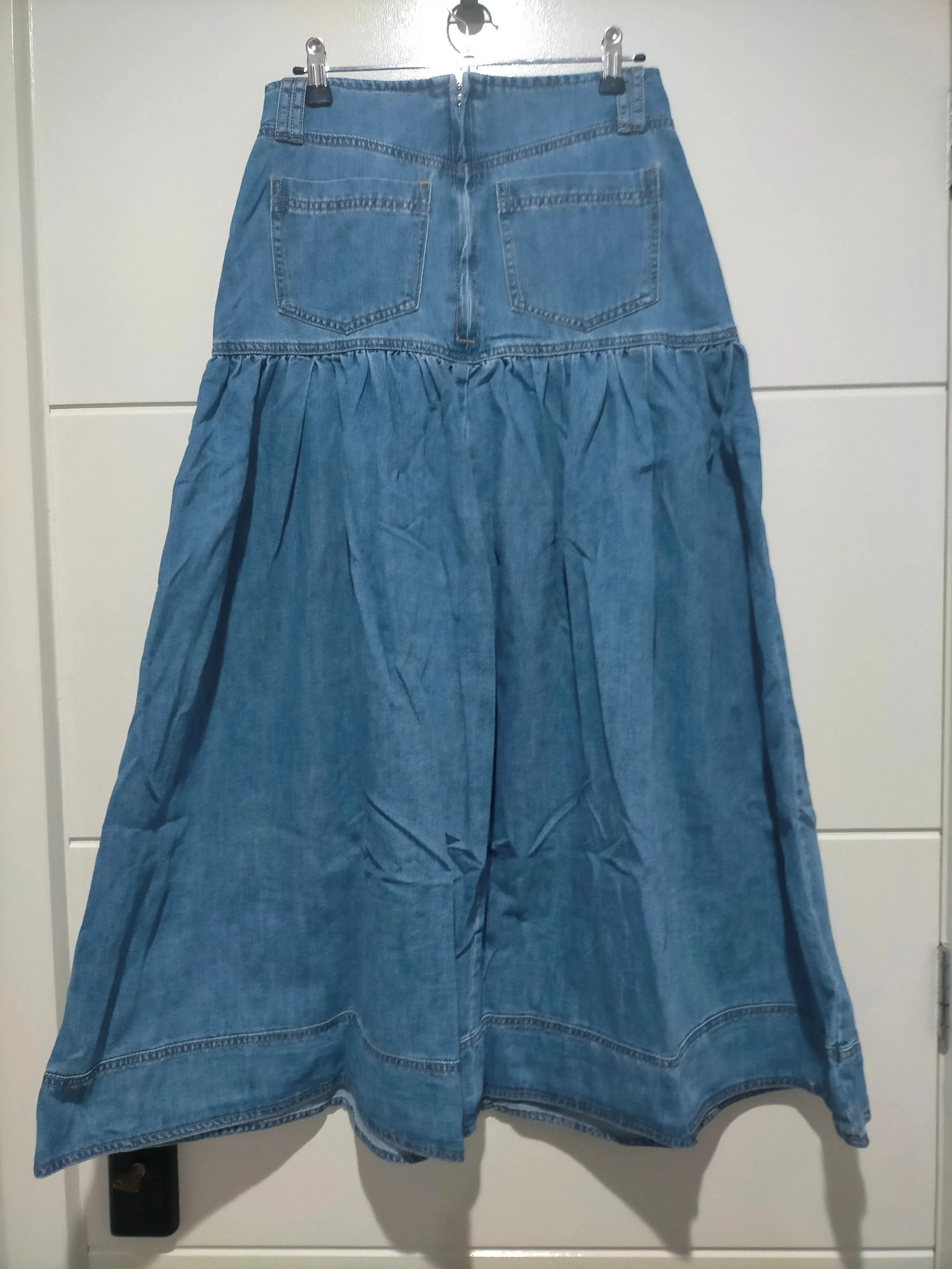 Kentucky Denim Button Front Maxi Skirt Mid Blue