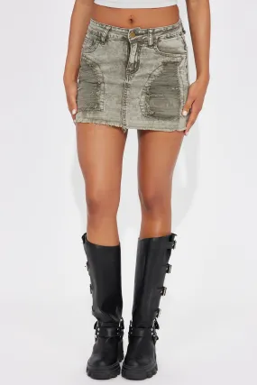 Kiara Distressed Mineral Wash Mini Skirt - Olive