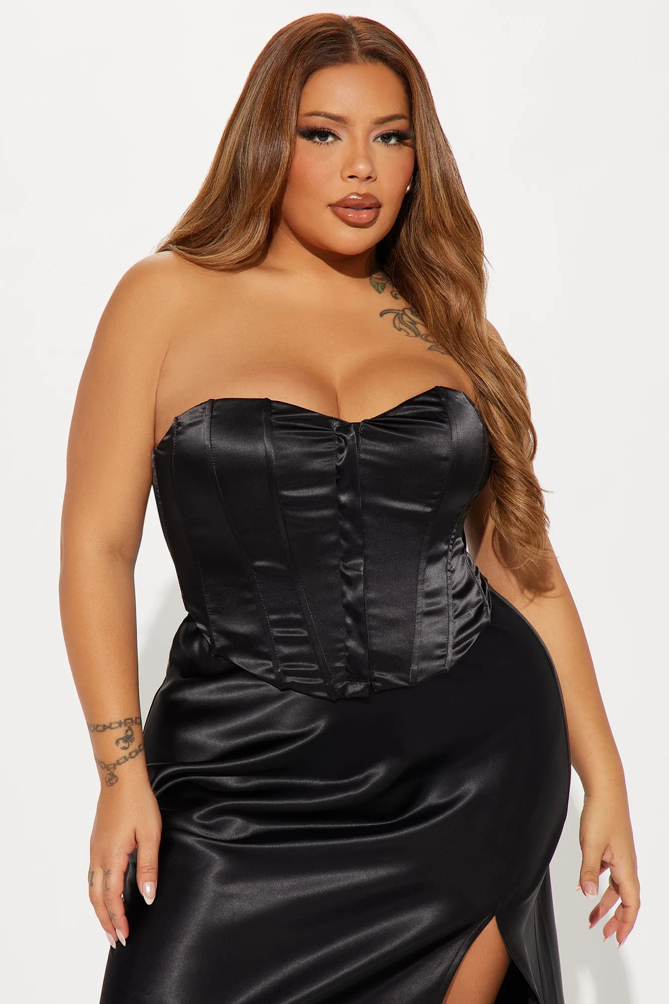 Kristin Satin Skirt Set - Black