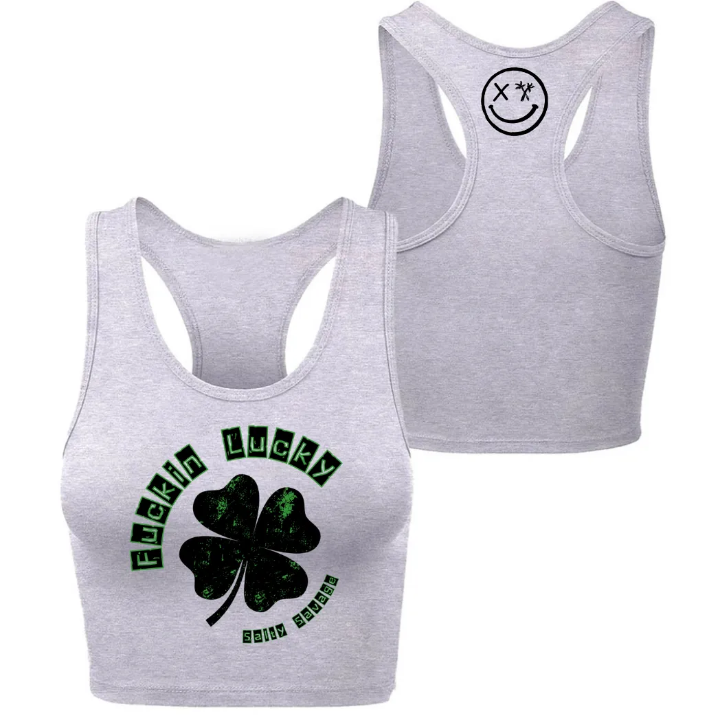 Ladies "Fuckin Lucky" Racerback Crop Tank