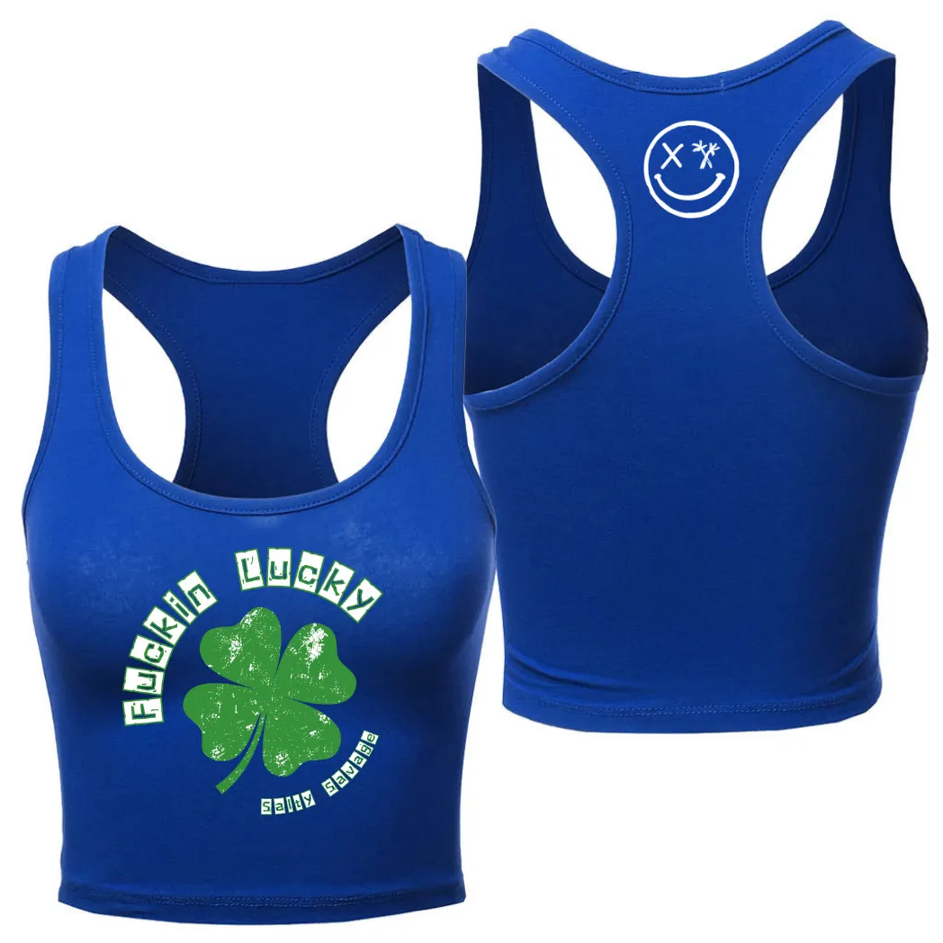 Ladies "Fuckin Lucky" Racerback Crop Tank