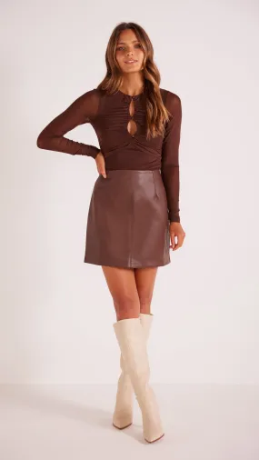 Lani Faux Leather Mini Skirt Chocolate