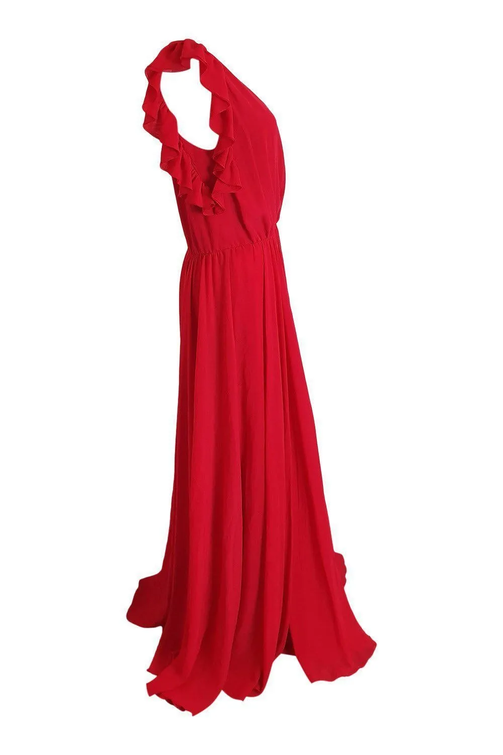 LIU JO Milano Red Ruffle Sleeved V Neck Maxi Dress (IT 42)