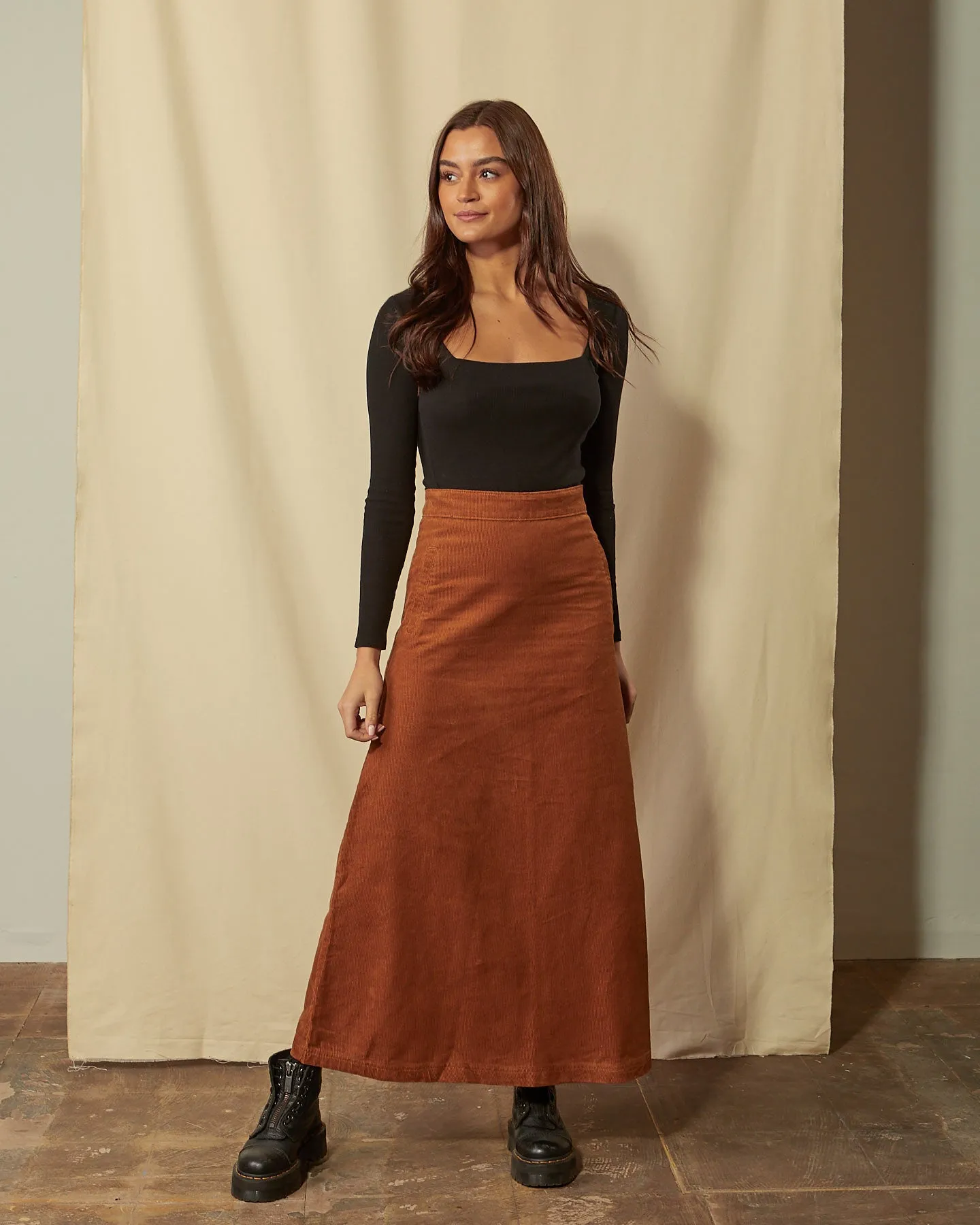 LOTTIE Long Cord Skirt - Brown