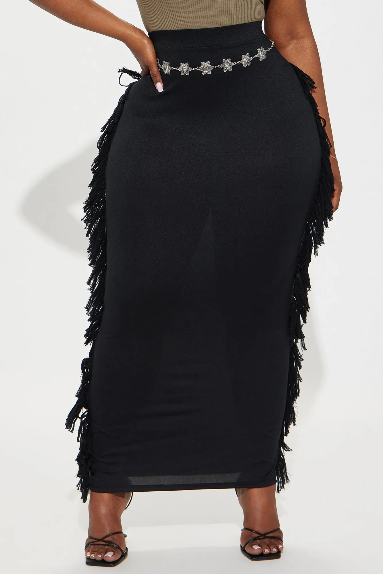 Making Moves Fringe Maxi Skirt - Black