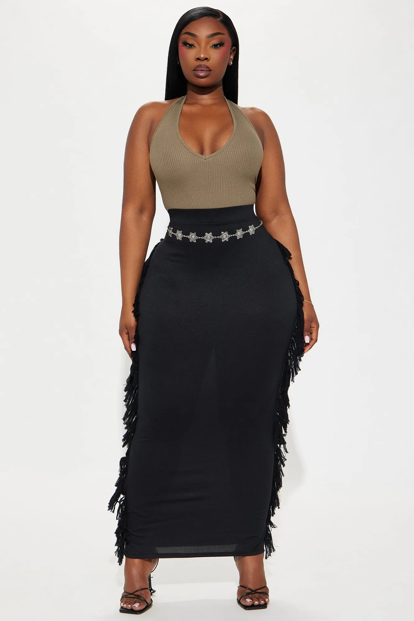 Making Moves Fringe Maxi Skirt - Black