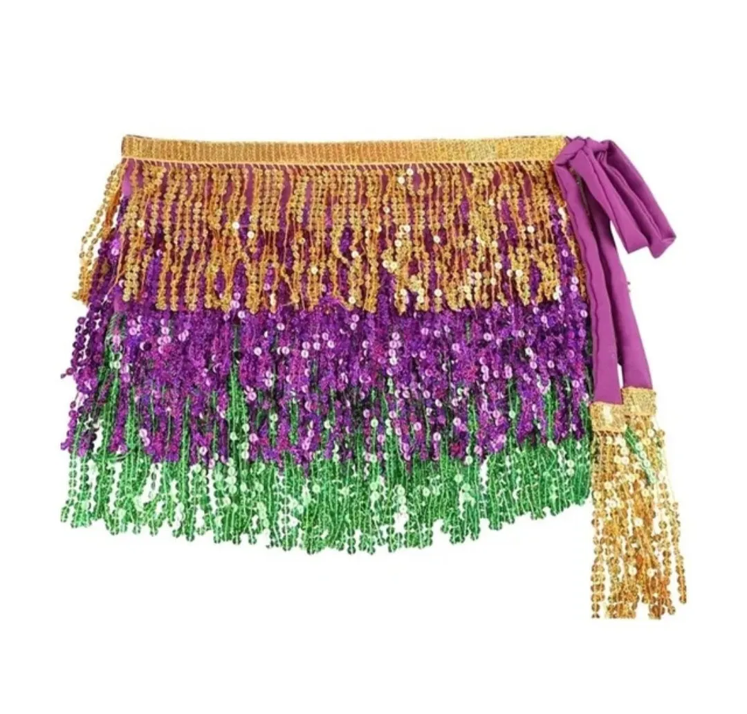 Mardi gras tassle belt skirt