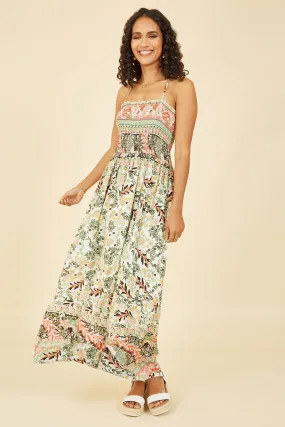 Mela London Green Paisley Shirred Maxi Dress