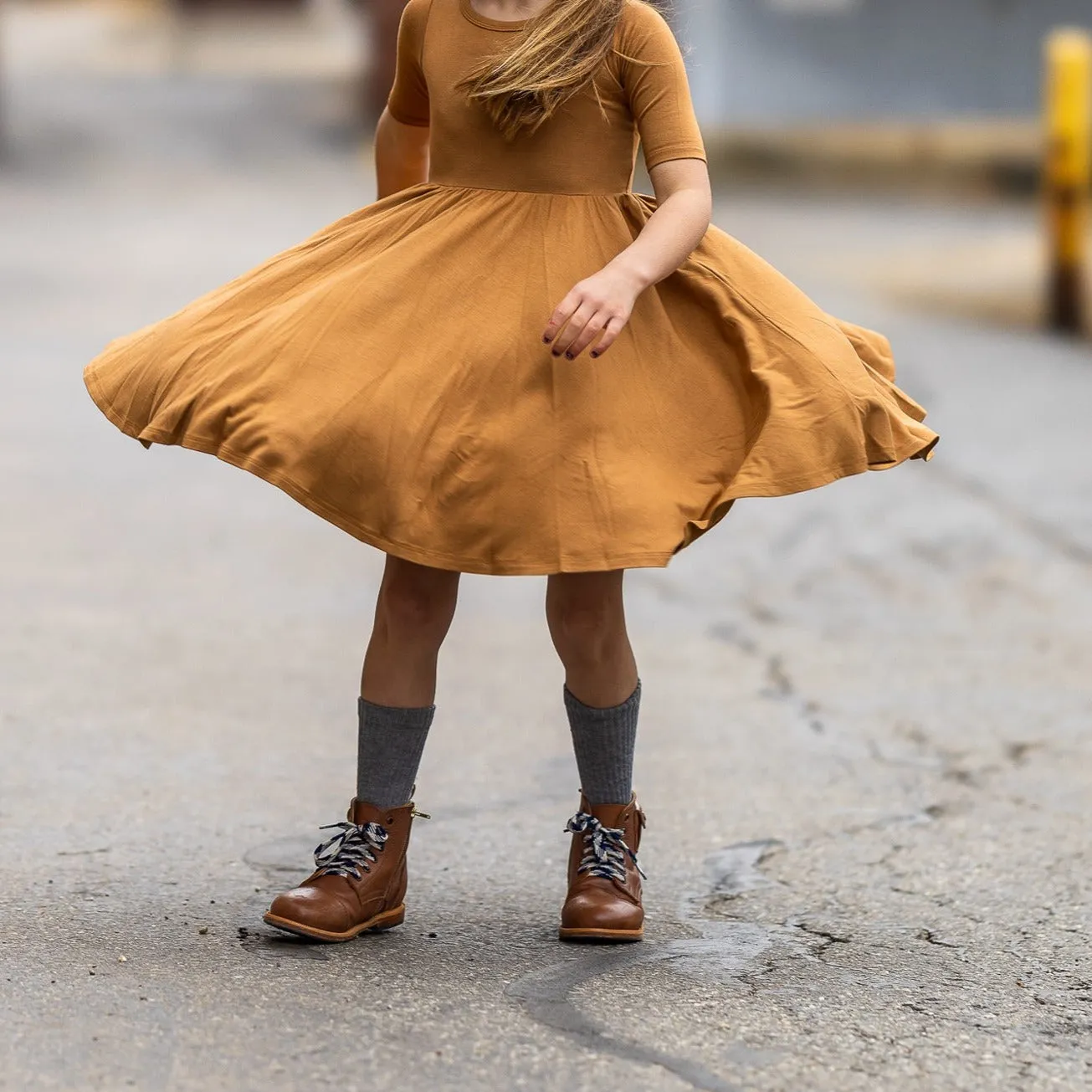 MID SLEEVE BAMBOO DRESS- Caramel