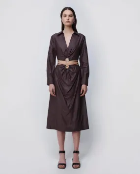 MIKAH SATIN MIDI SKIRT / DARK CHOCOLATE