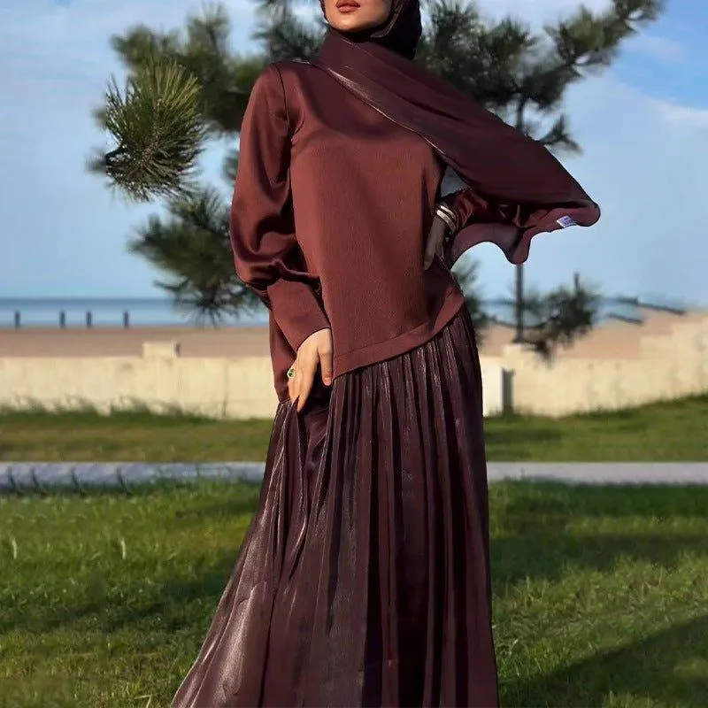 MS028 Shirt Splicing High Waist Loose Long Skirt