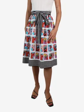 Multicolour stamps print midi skirt - size UK 8