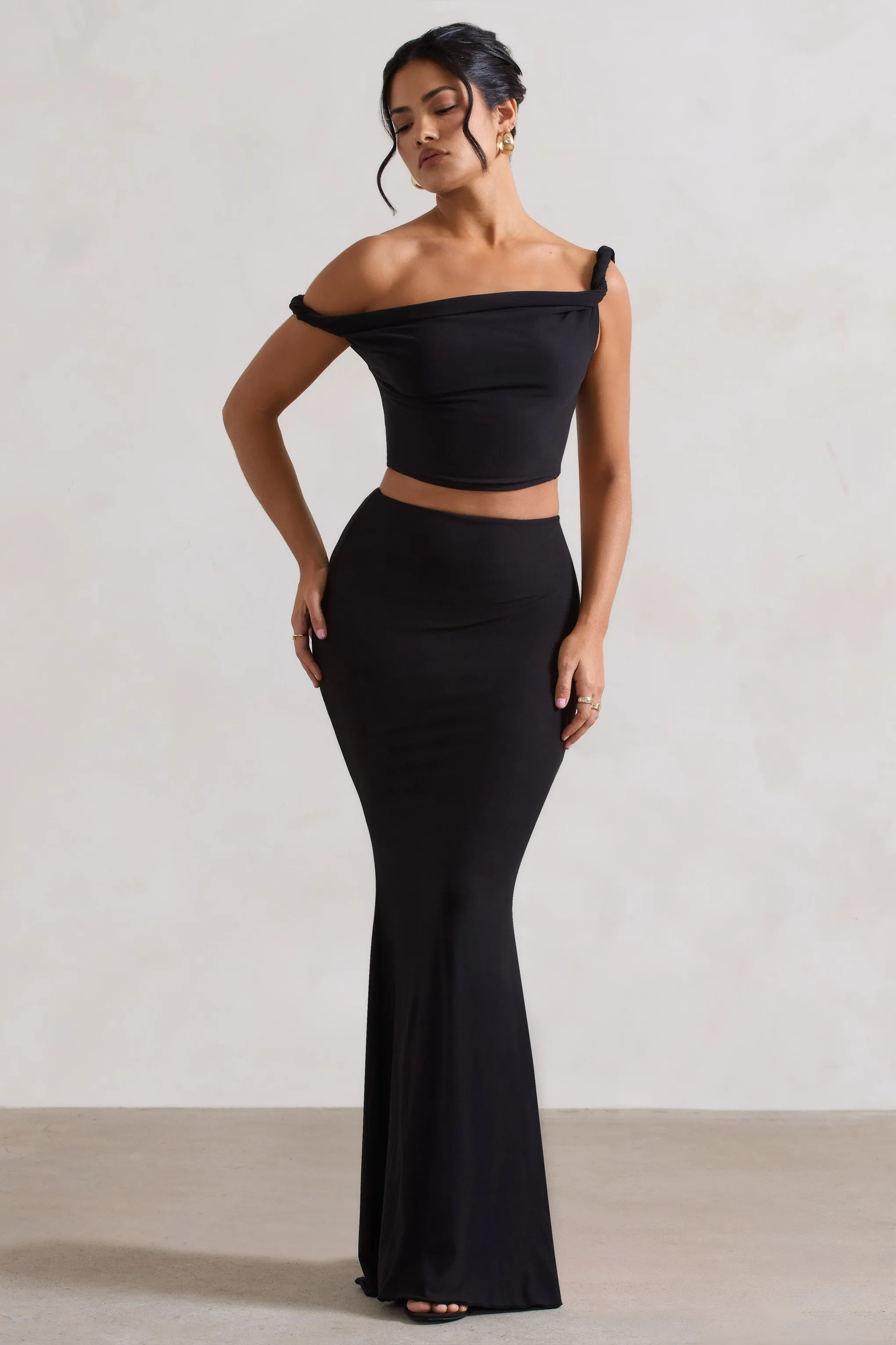 Neve | Black Asymmetric Maxi Skirt