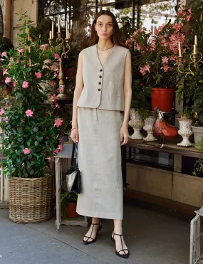 Oat Linen Maxi Skirt