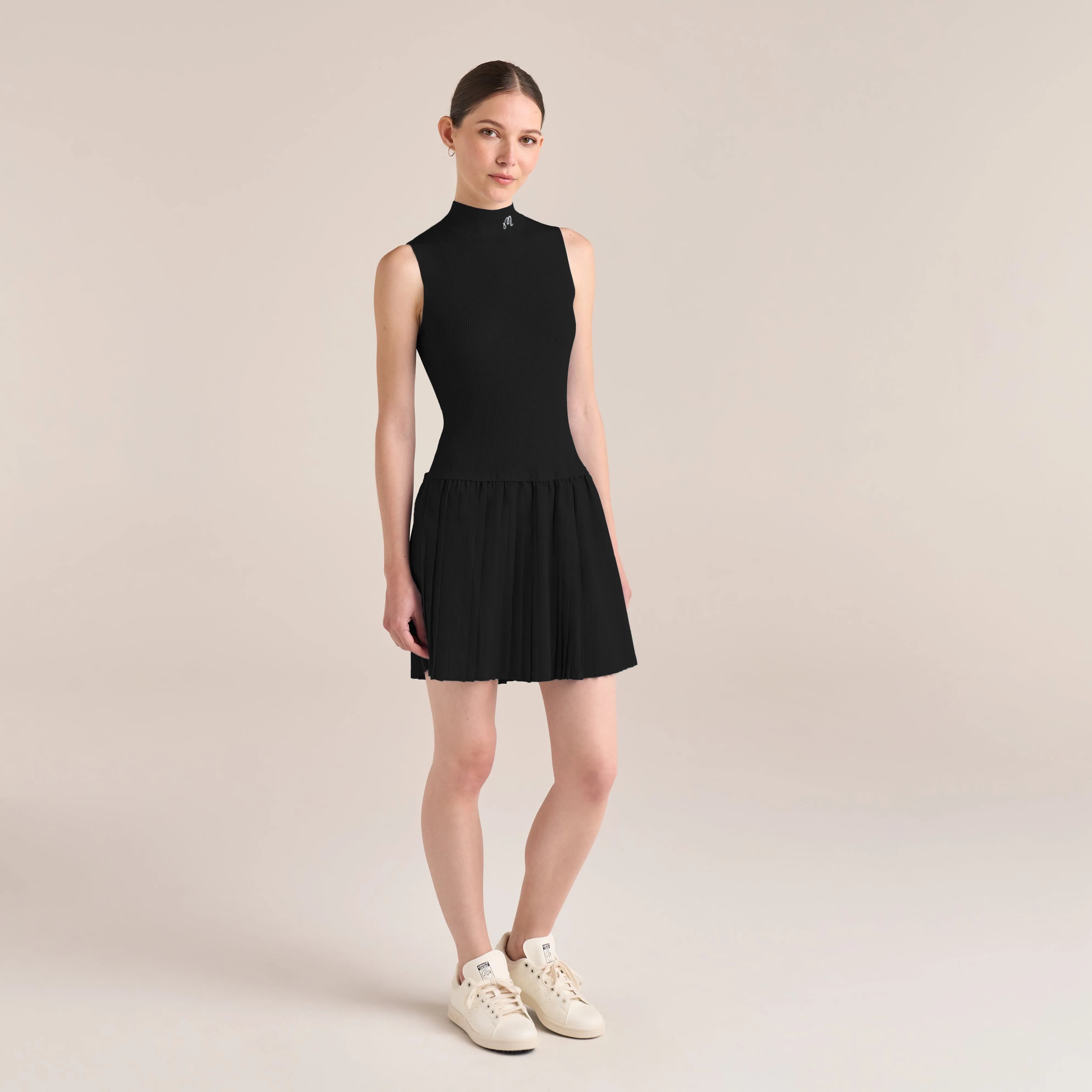 OLIVIA PLEATED MOCKNECK DRESS