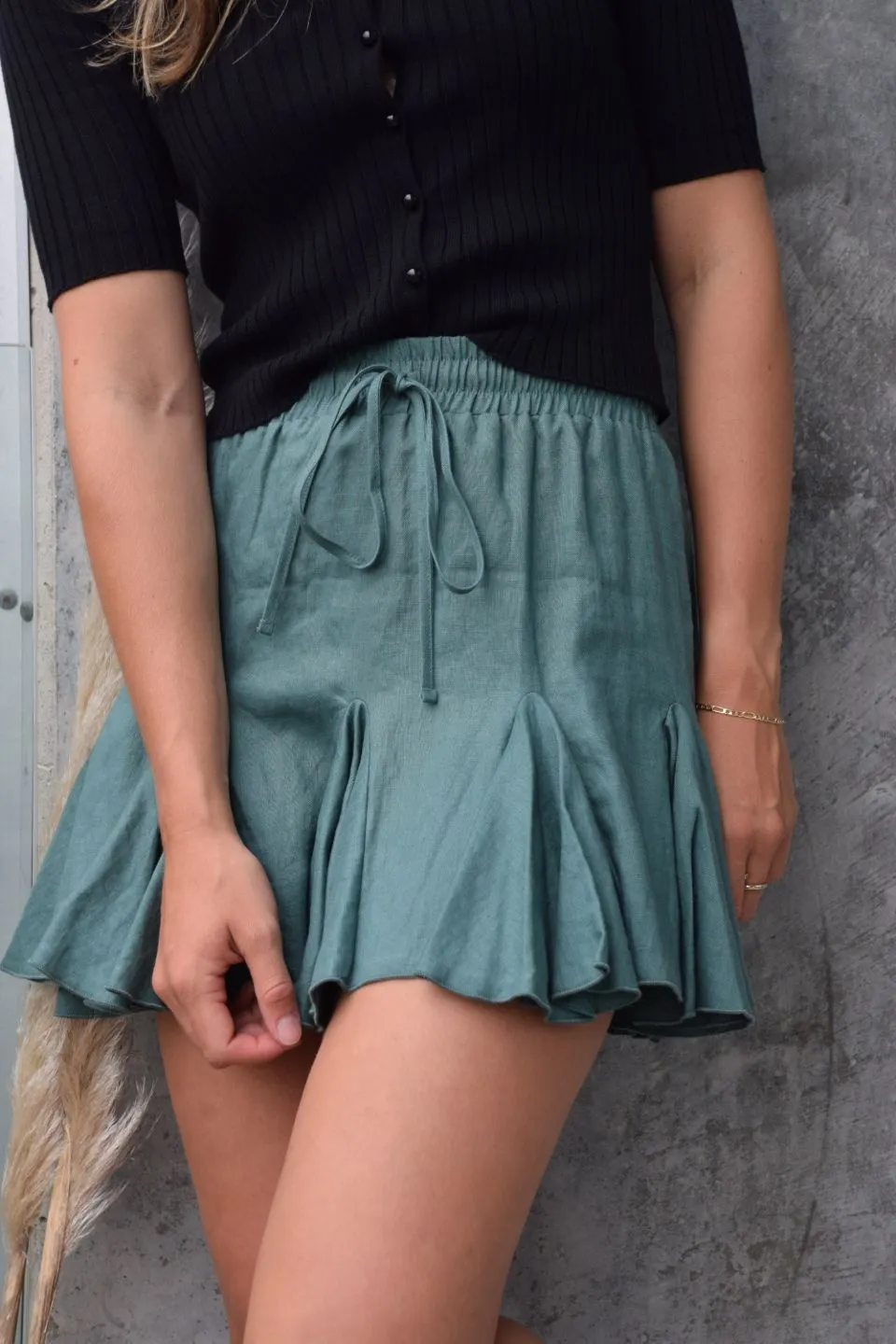 Passion Linen Forest Godet Mini Skirt