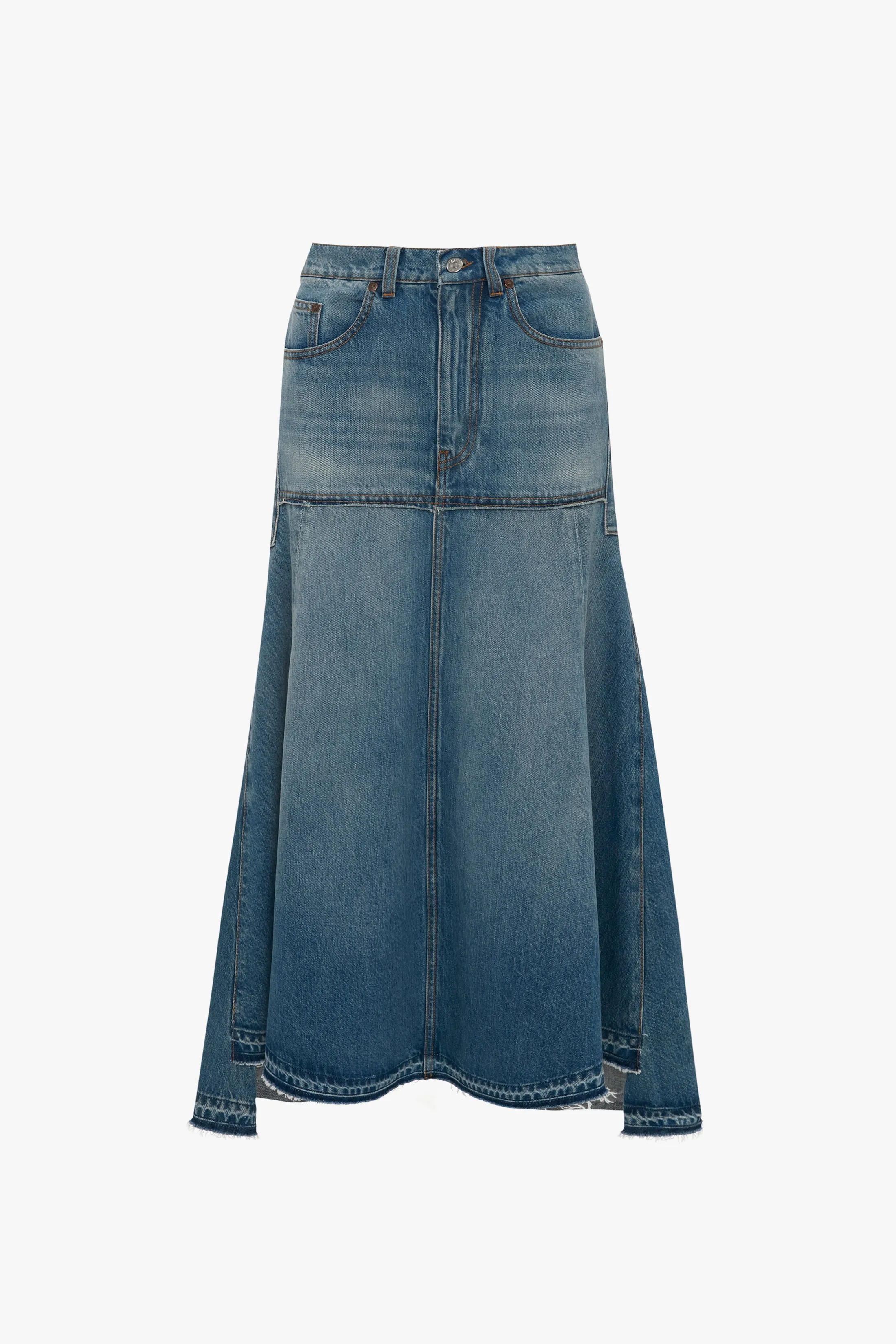 Patched Denim Skirt In Vintage Wash