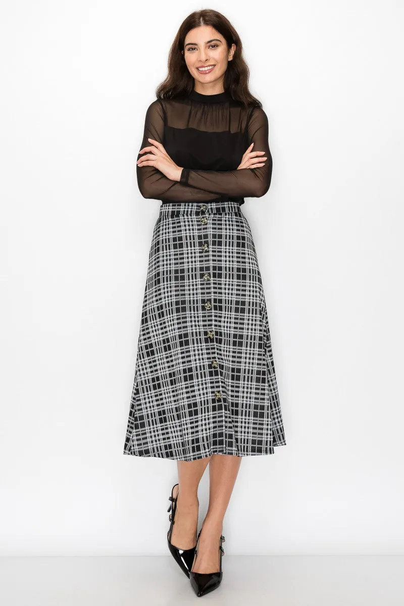 Plaid Midi Skirt in Black