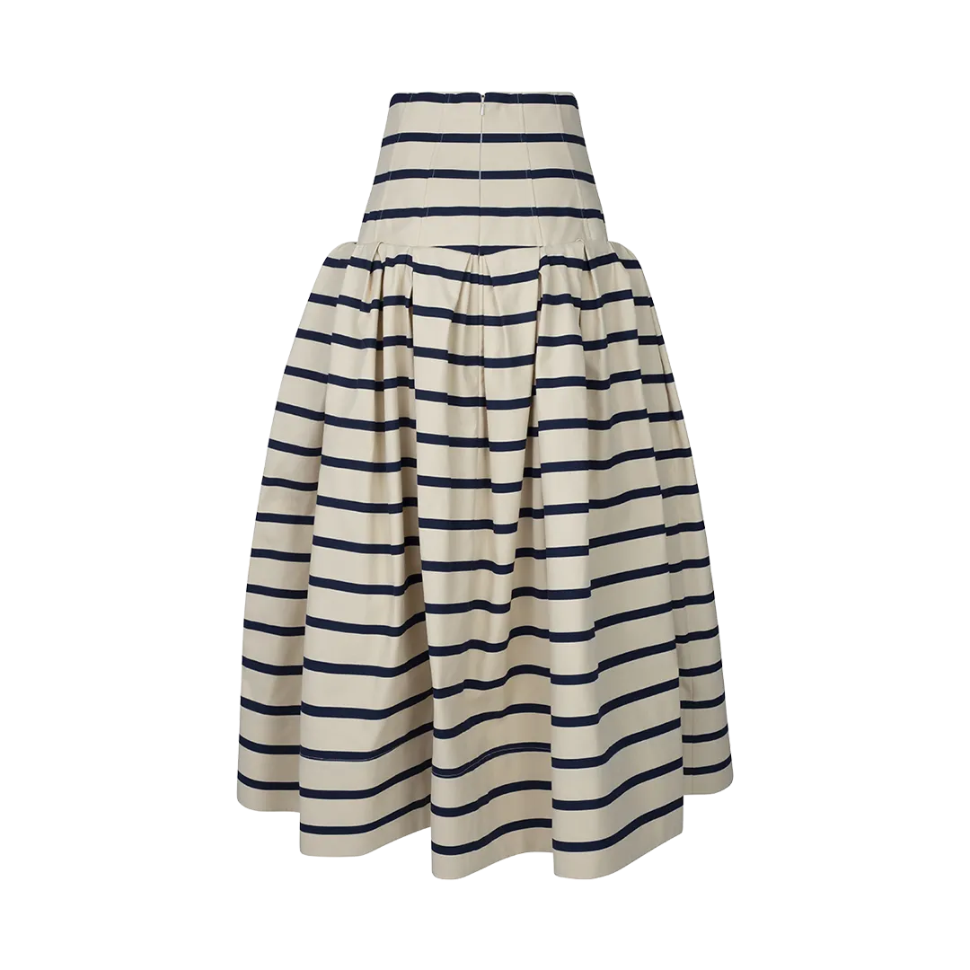 Port City Womens Striped A-Line Midi Skirt - Chic Balloon Style with Fluffy Volume