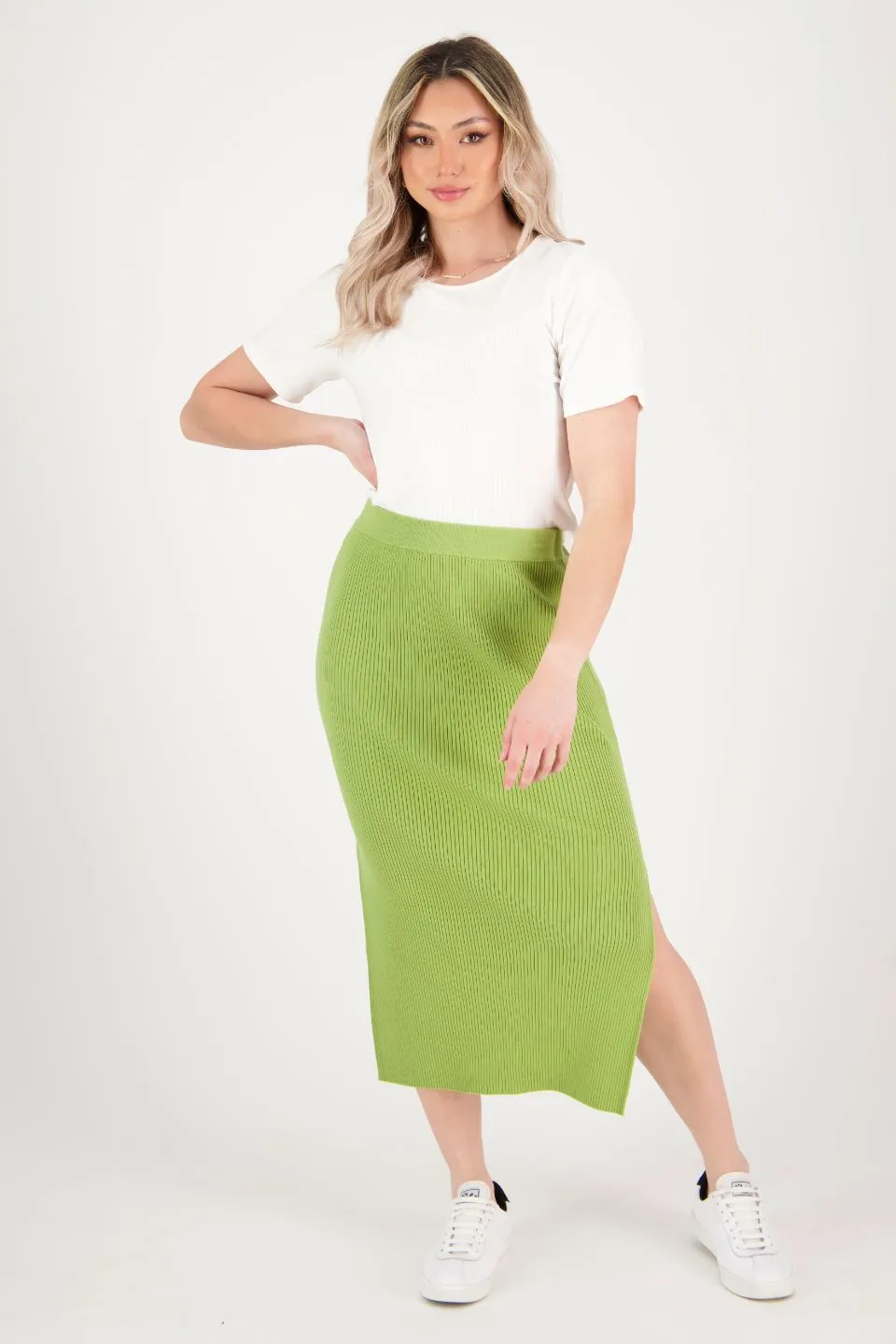 Possibility Green Rib Knit Skirt