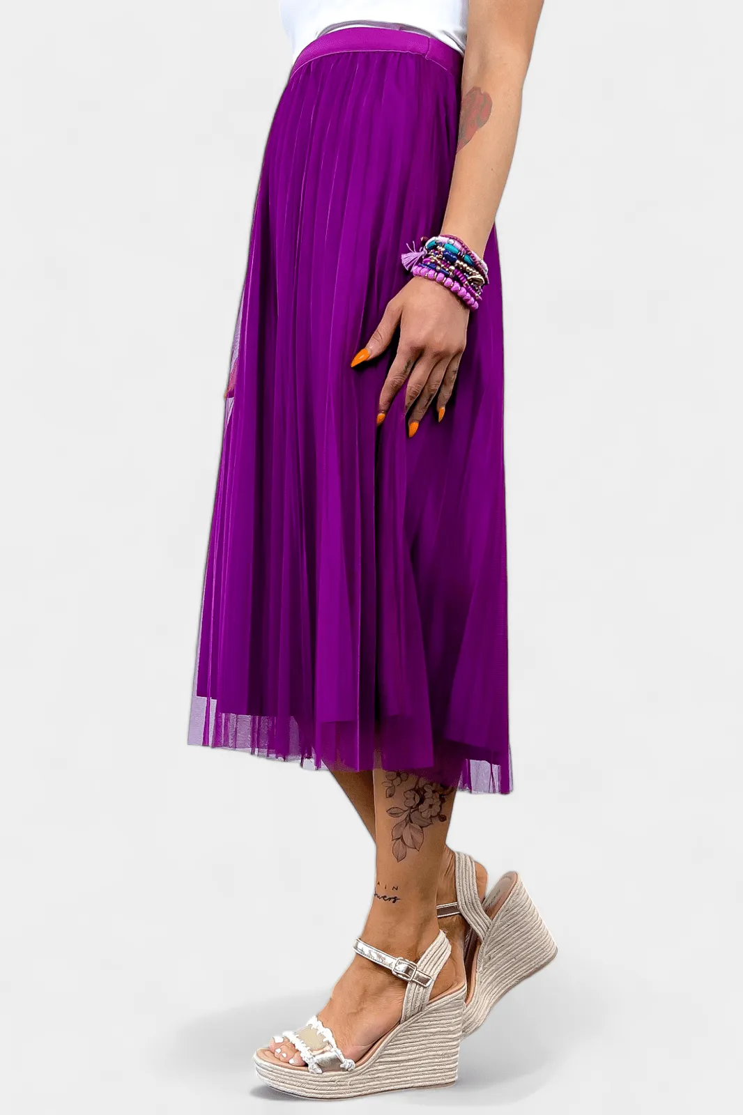 Purple Tulle Pleated Skirt