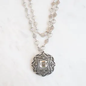 "Old Silver" Crystal Medallion Necklace