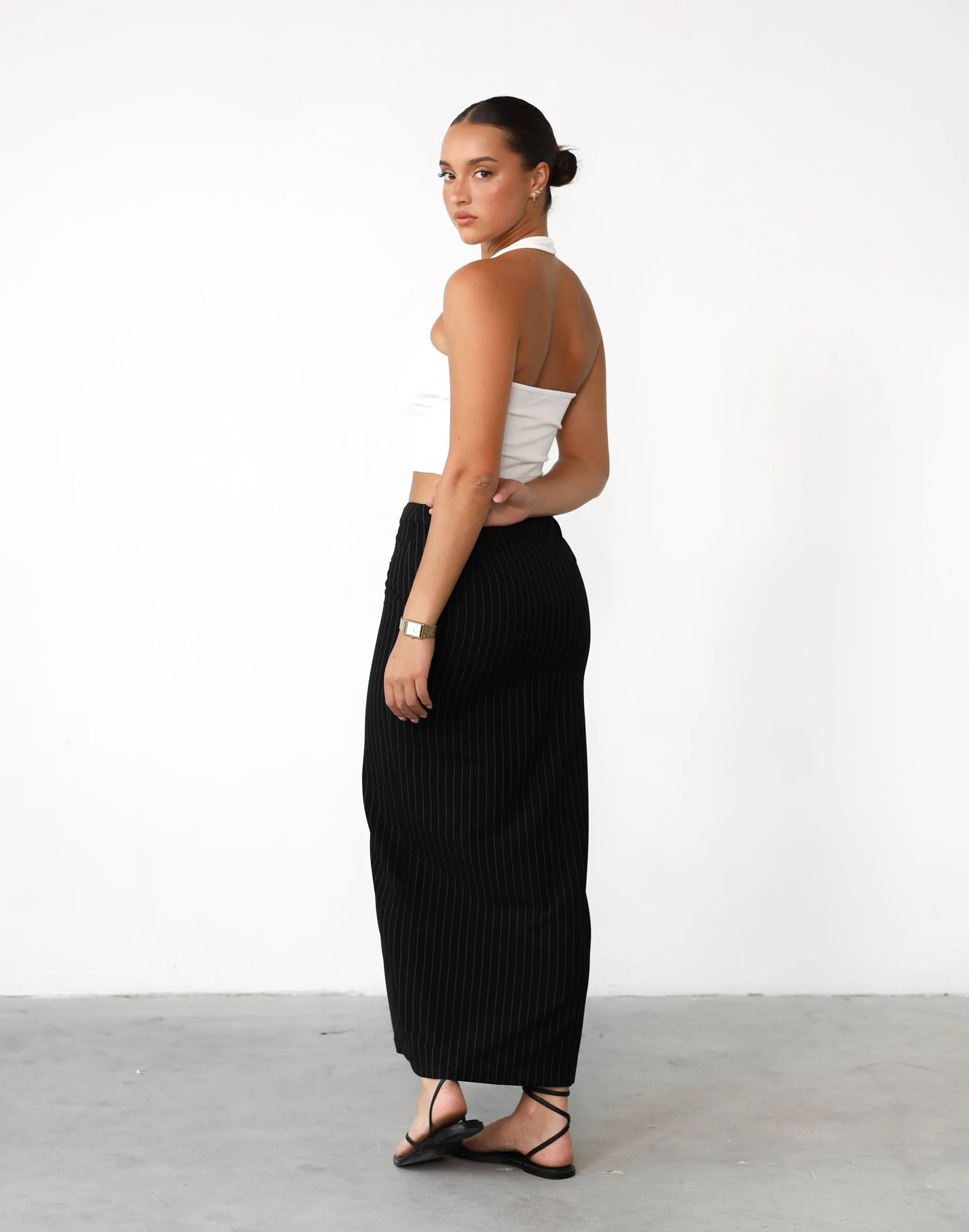 Sav Maxi Skirt (Black Pinstripe)