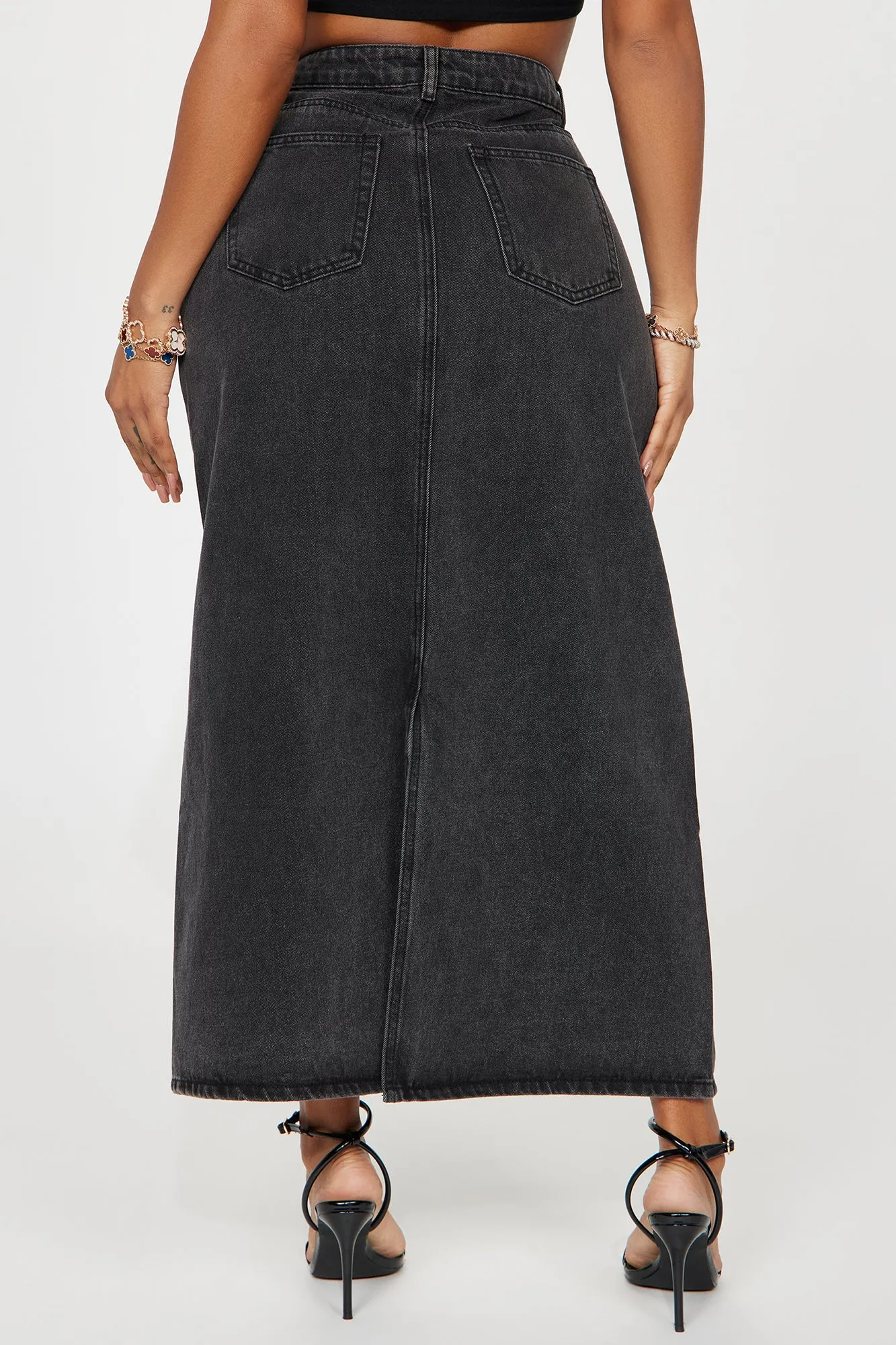 See Right Through You Denim Maxi Skirt - Black Wash