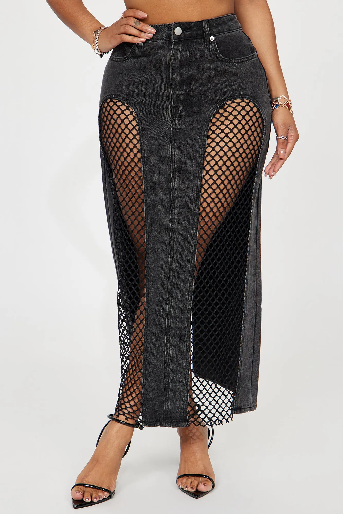 See Right Through You Denim Maxi Skirt - Black Wash