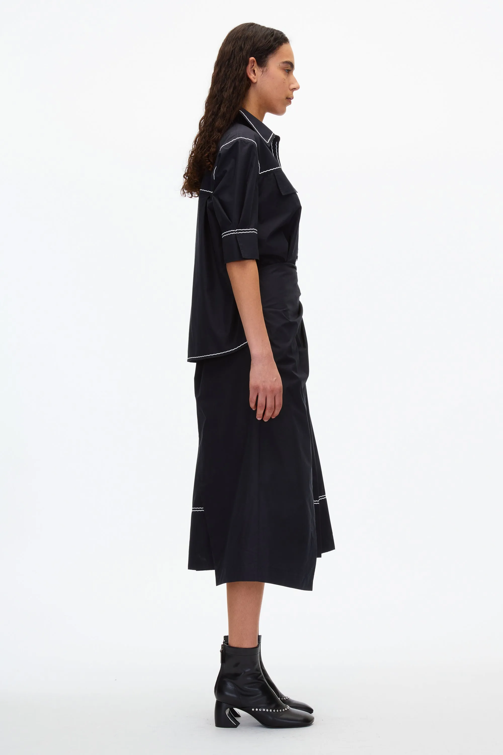 Shirt Dress with Wave Embroidery