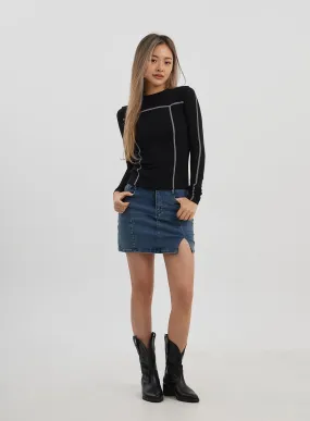 Side Slit Denim Mini Skirt CJ325