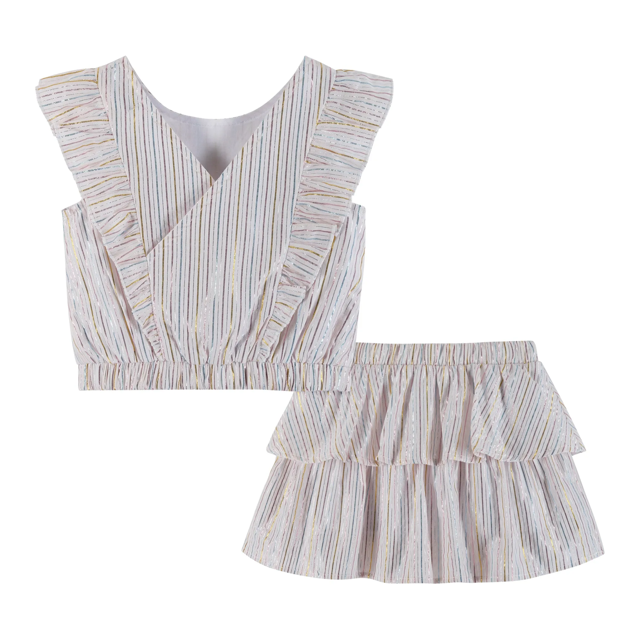 Striped Lurex Top & Skirt Set