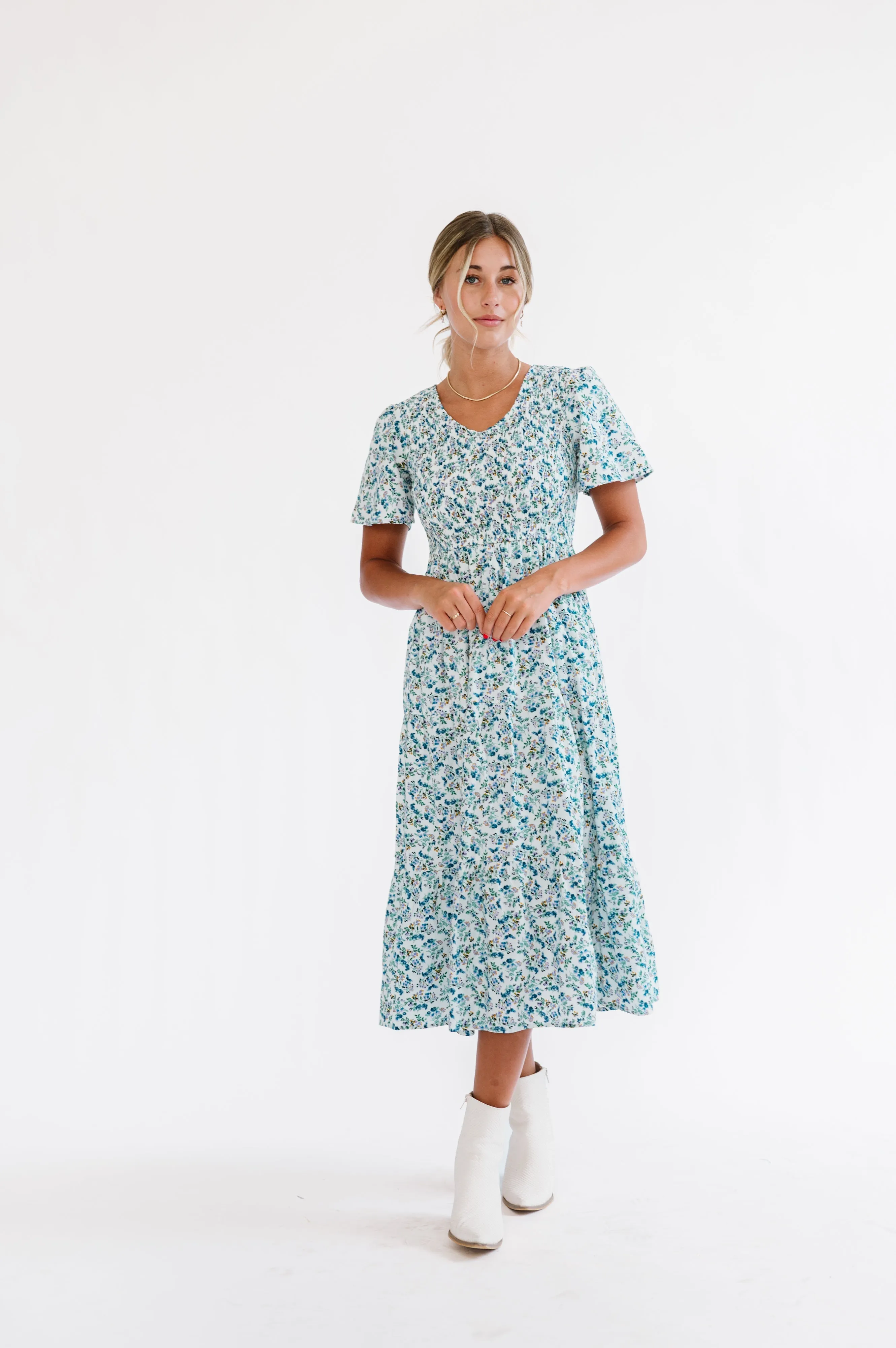 Tayla Ivory Blue Midi Dress