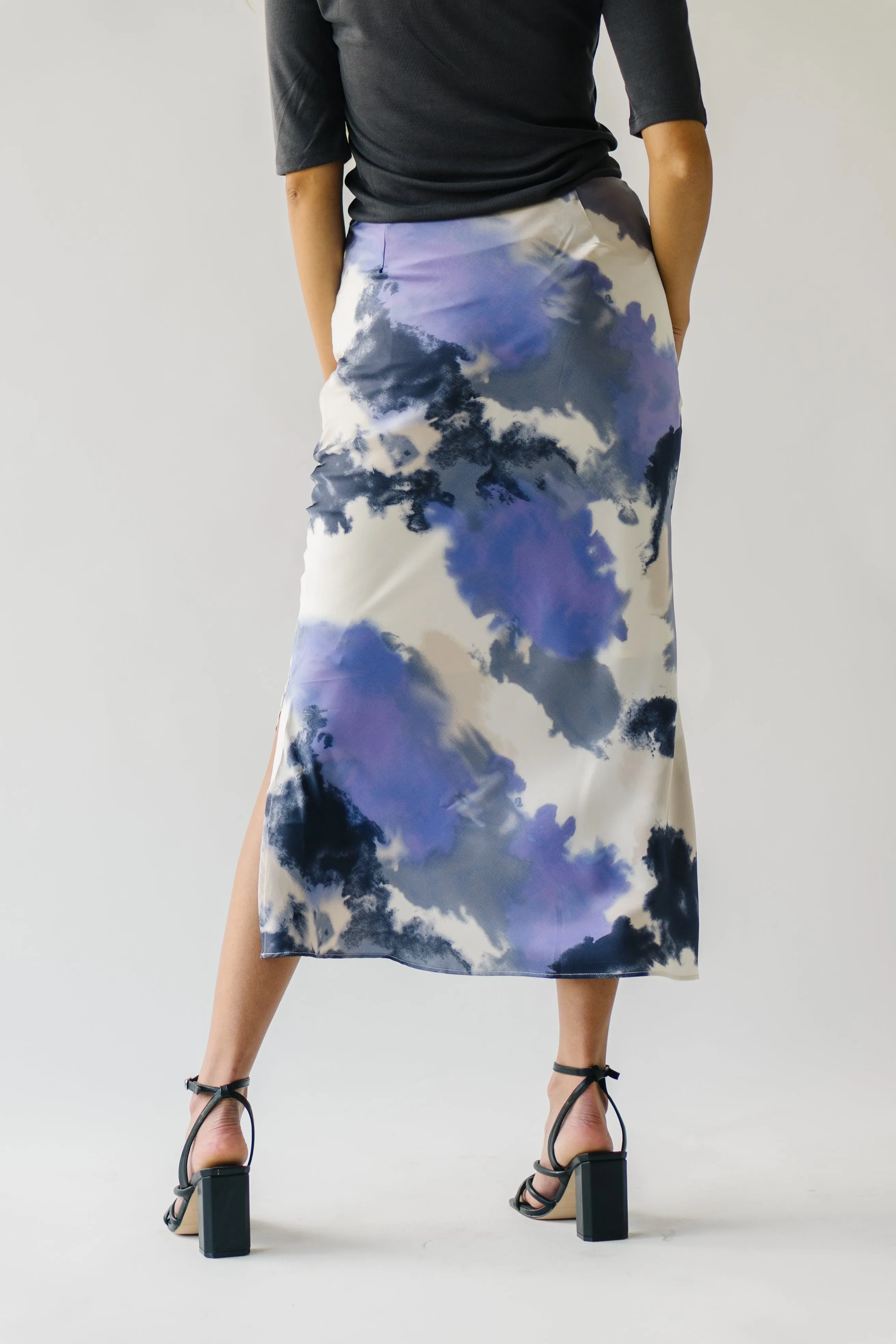 The Ozette Satin Skirt in Purple Abstract