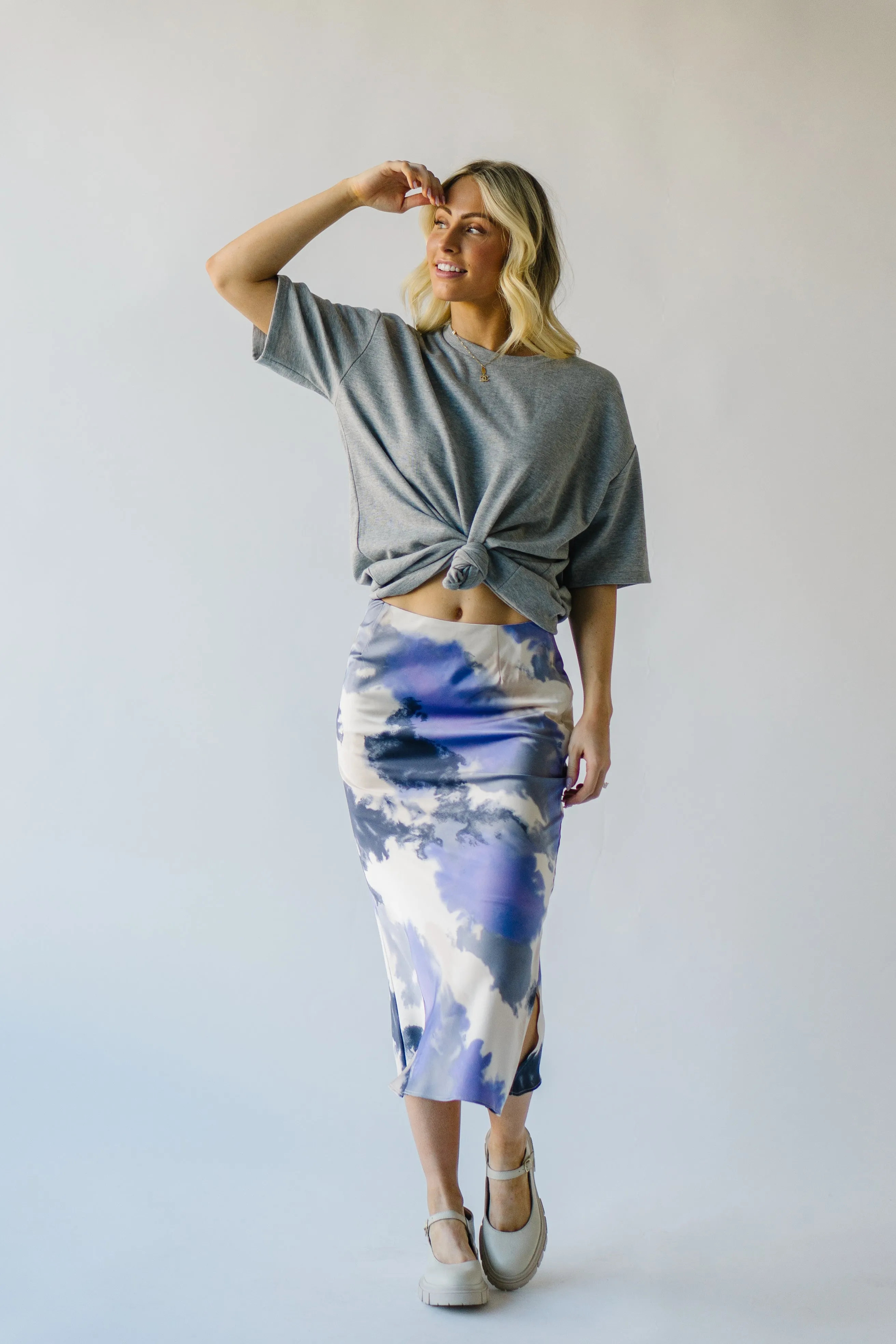 The Ozette Satin Skirt in Purple Abstract