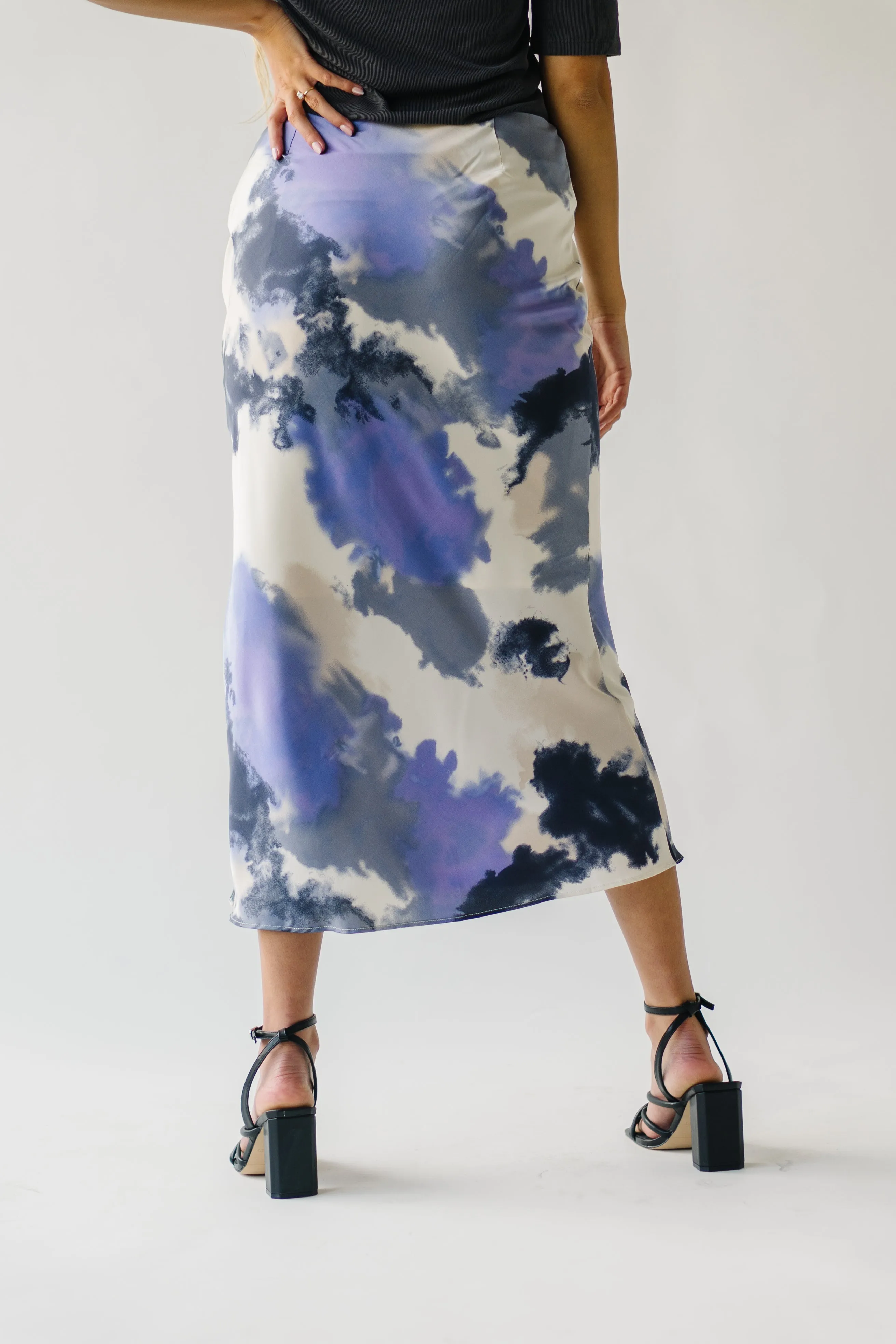 The Ozette Satin Skirt in Purple Abstract