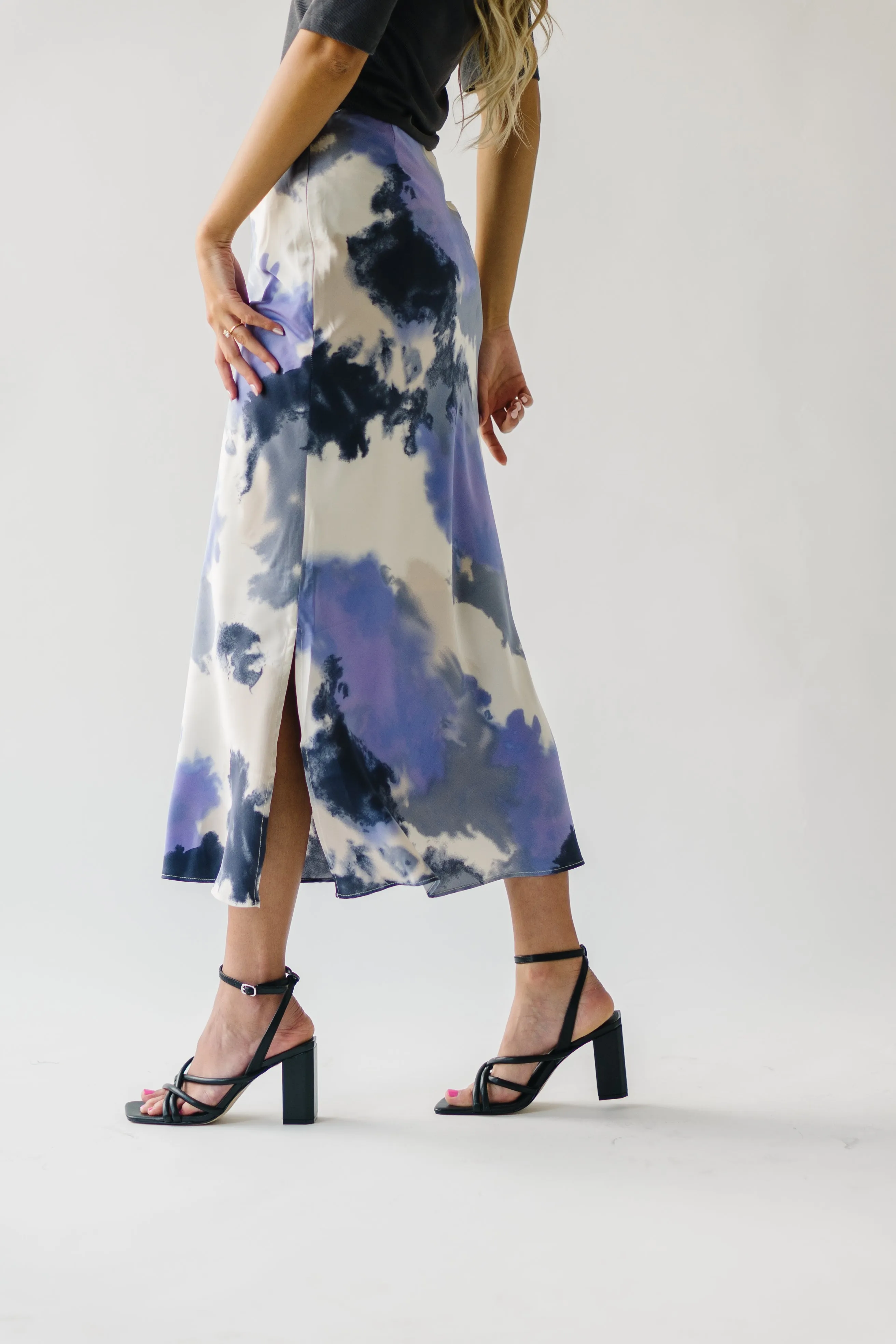 The Ozette Satin Skirt in Purple Abstract