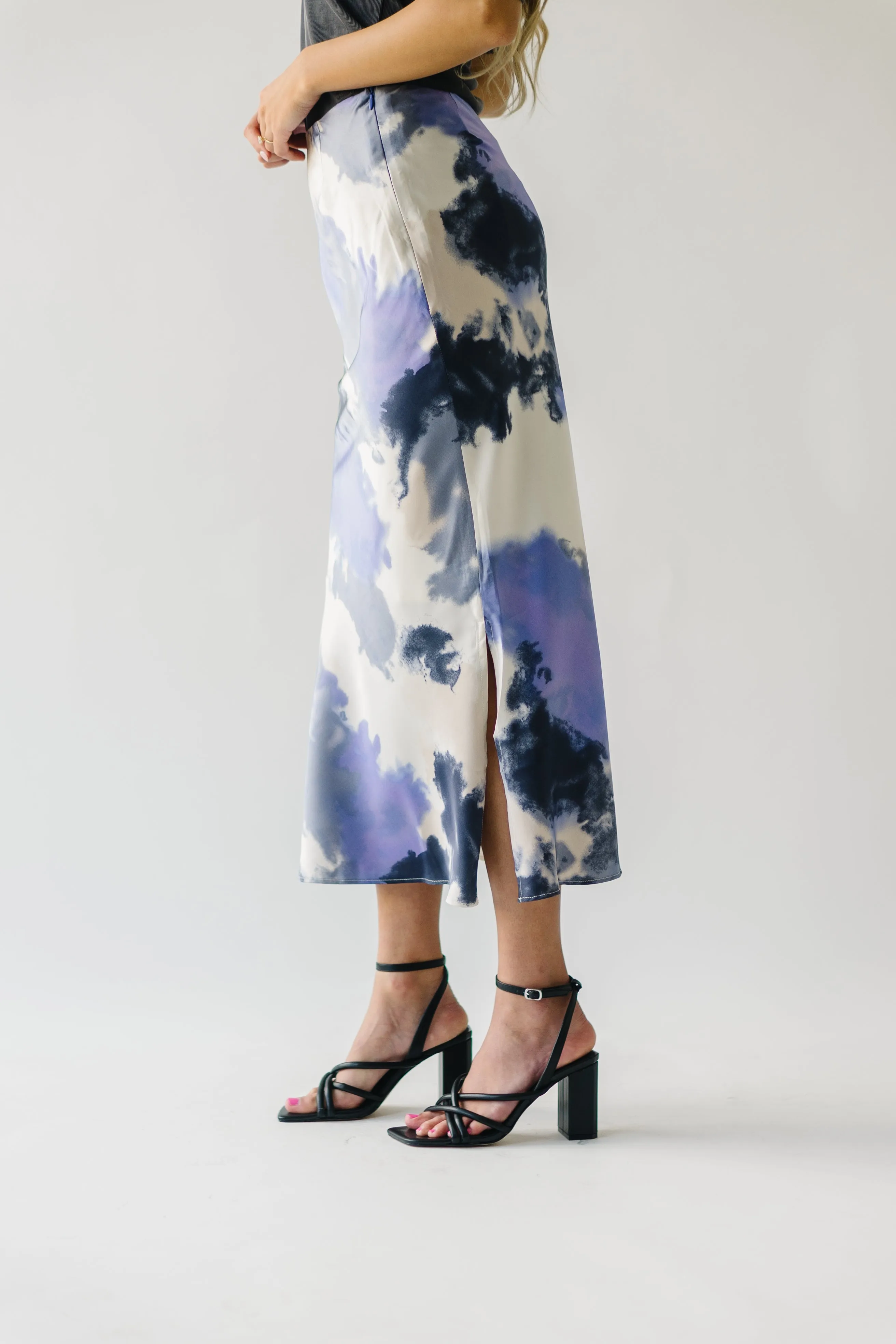 The Ozette Satin Skirt in Purple Abstract