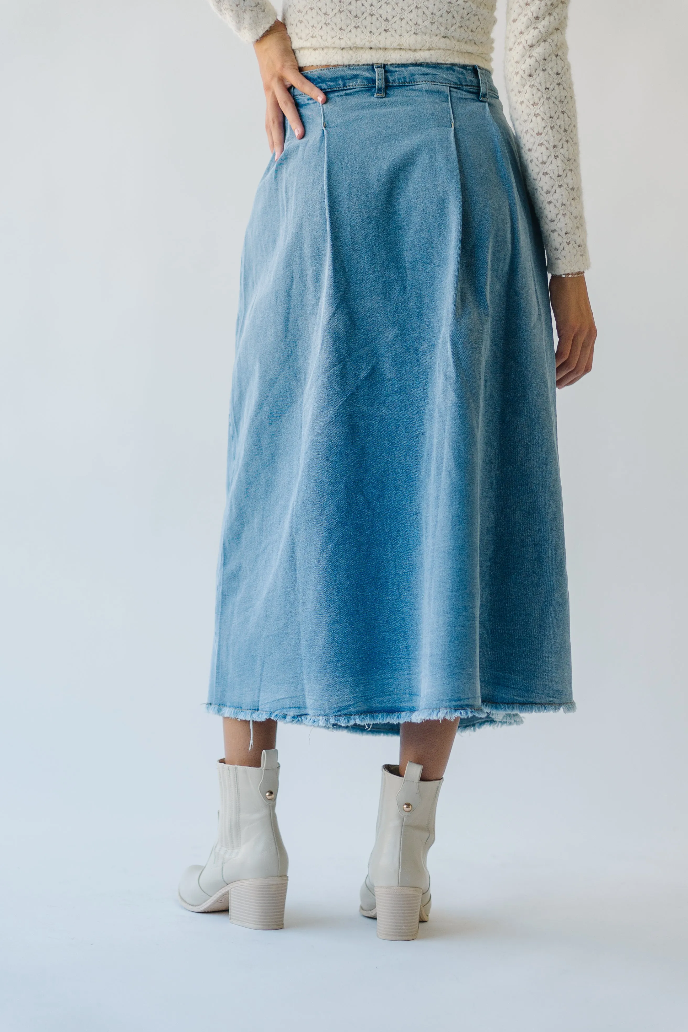 The Waleska Pleated Maxi Skirt in Denim