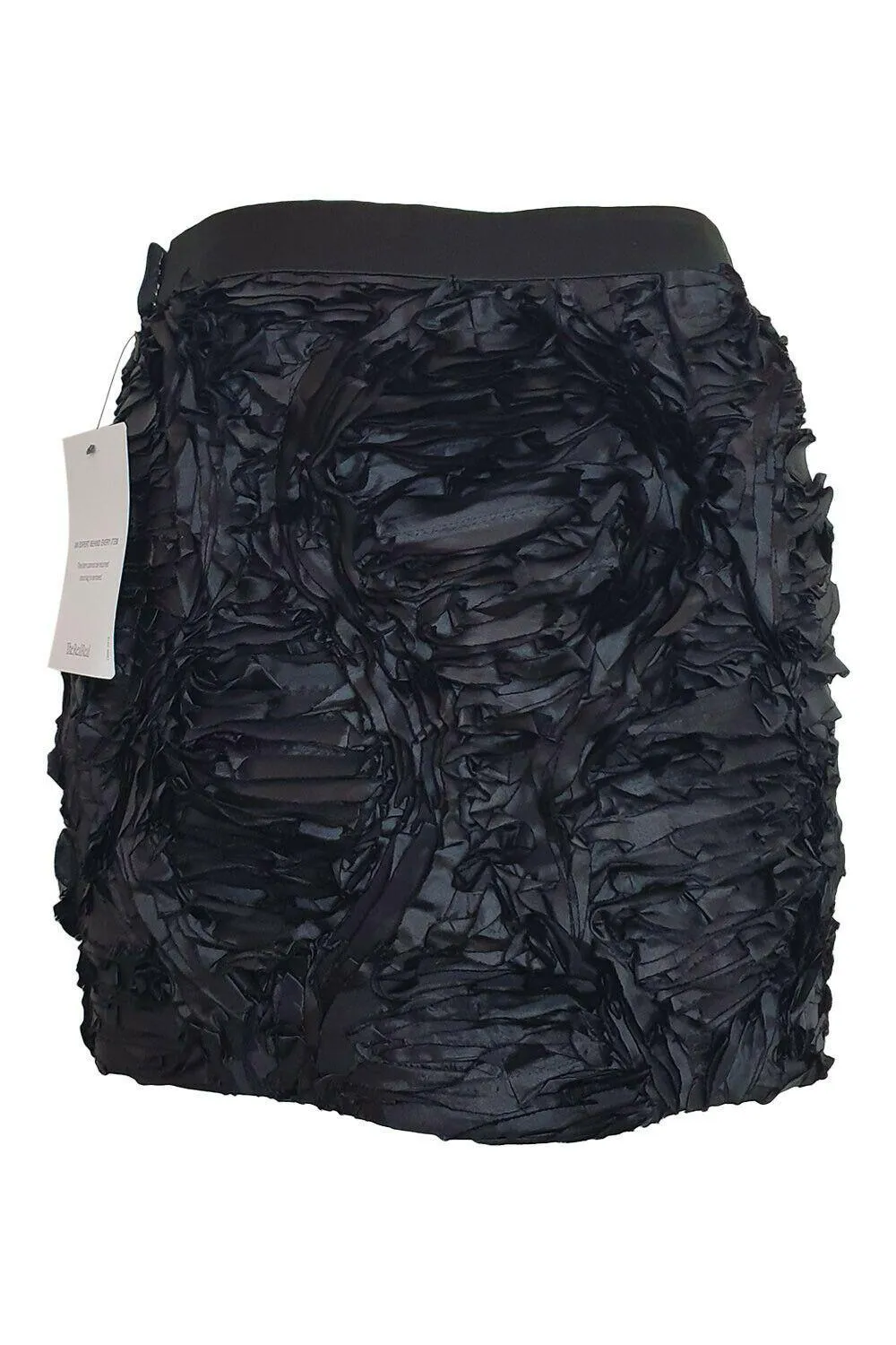 TIBI Black Silk Rose Petal Applique Mini Skirt (S)