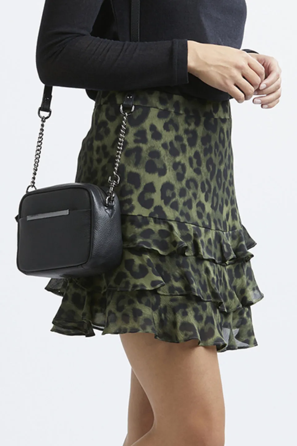 Triple Frill Khaki Animal Mini Skirt