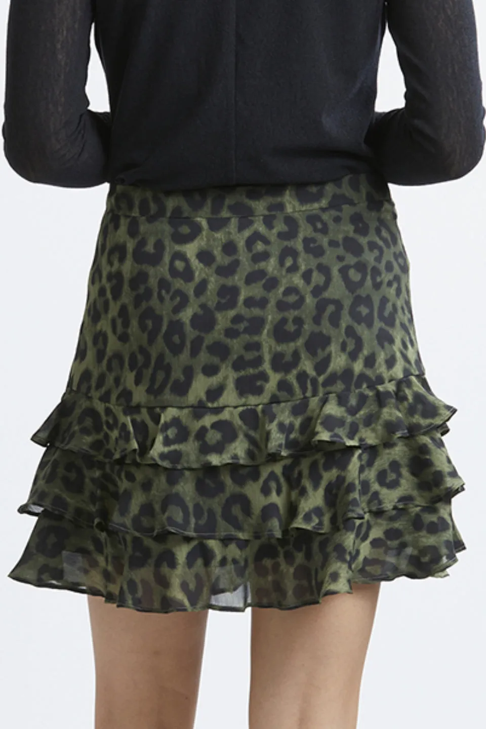 Triple Frill Khaki Animal Mini Skirt