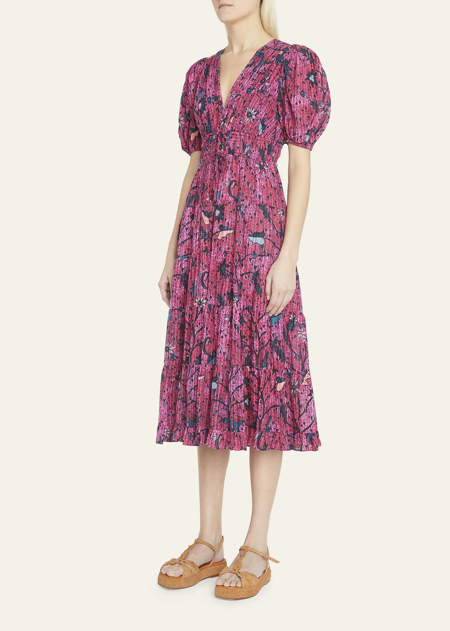 Ulla Johnson Thelma Tiered Puff-Sleeve Midi Dress