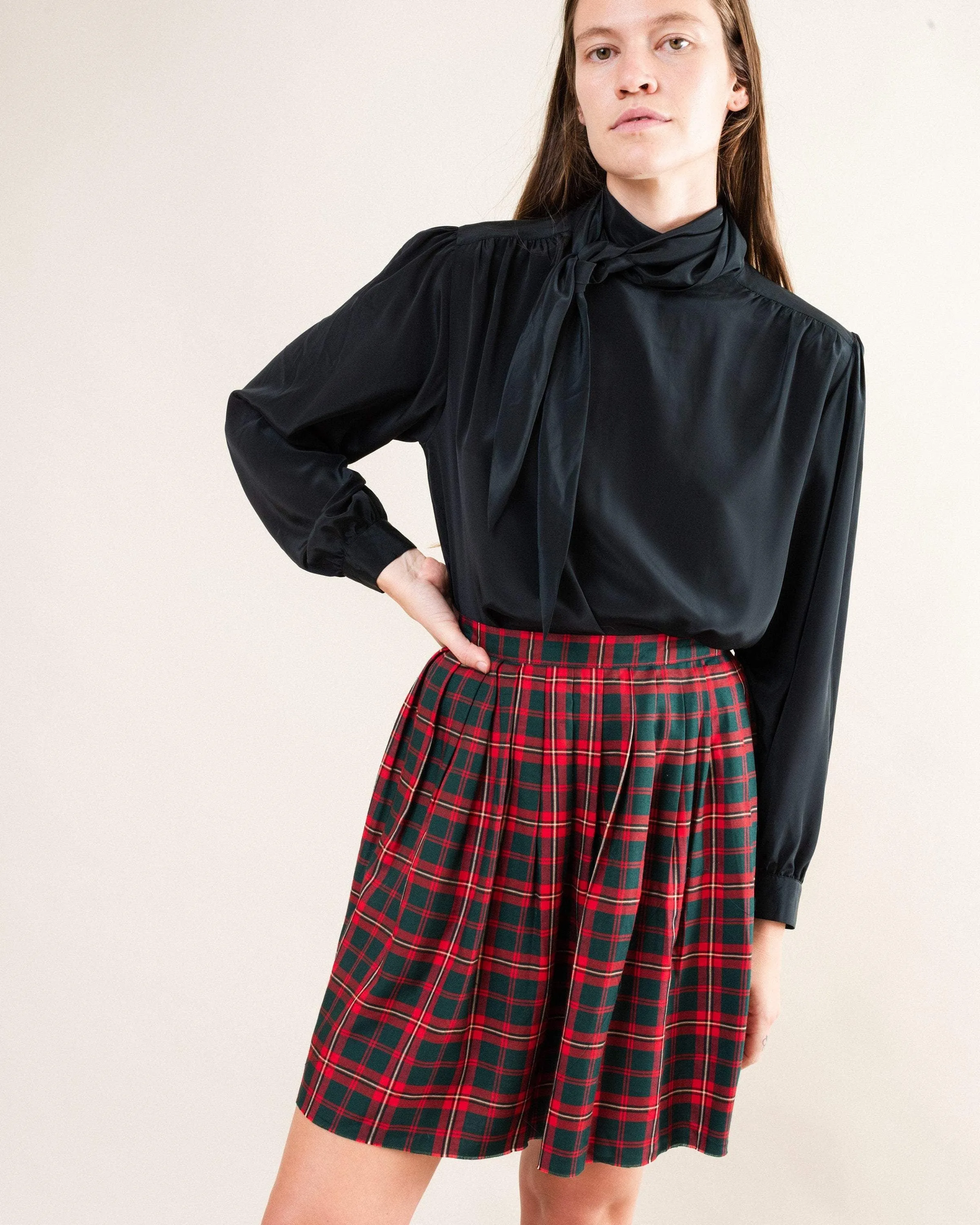 Vintage Plaid Pleated Mini Skirt (S)